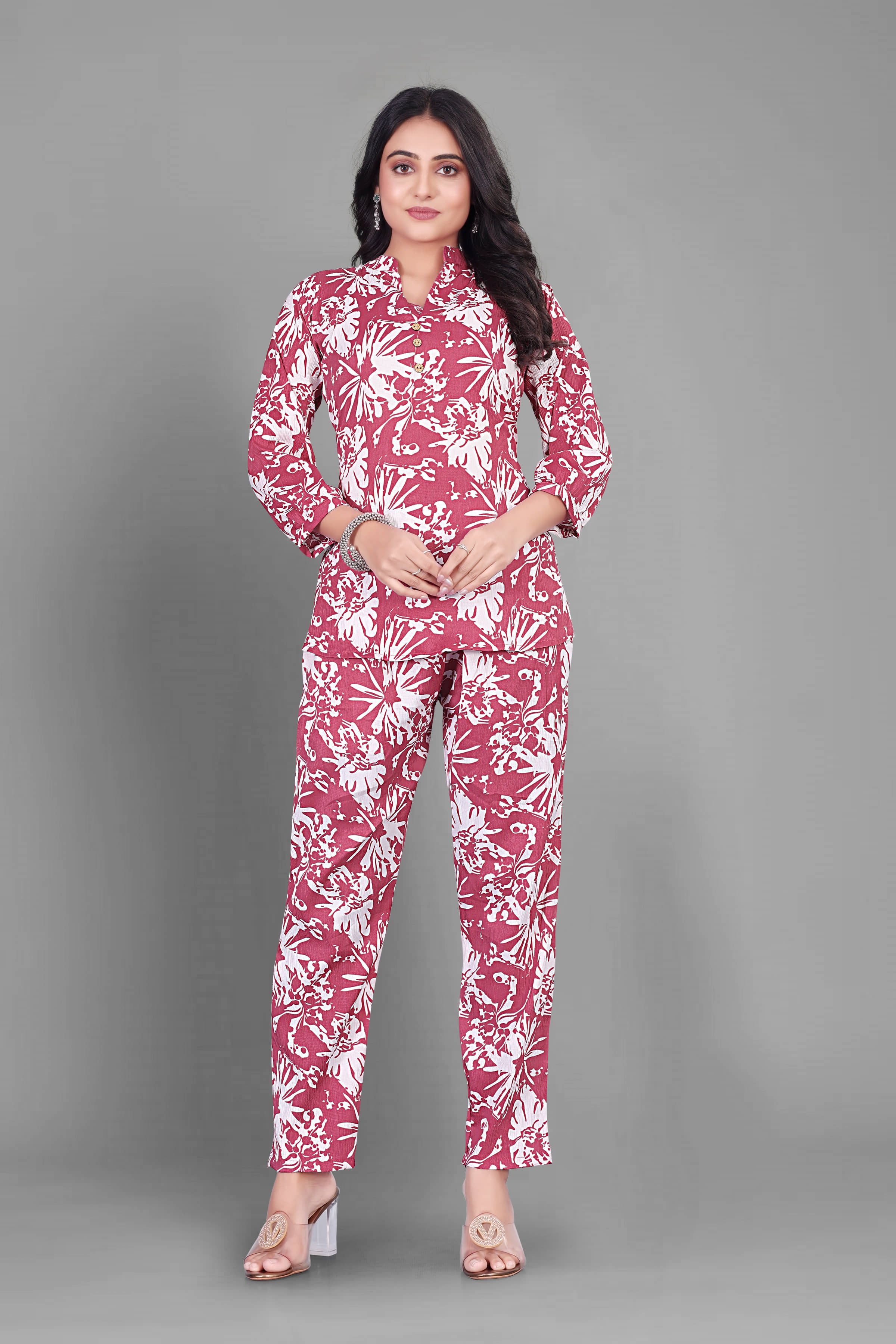 INDIAN SILKS Women Printed T-Shirt With Trousers Co-Ord Set ( Multicolor )