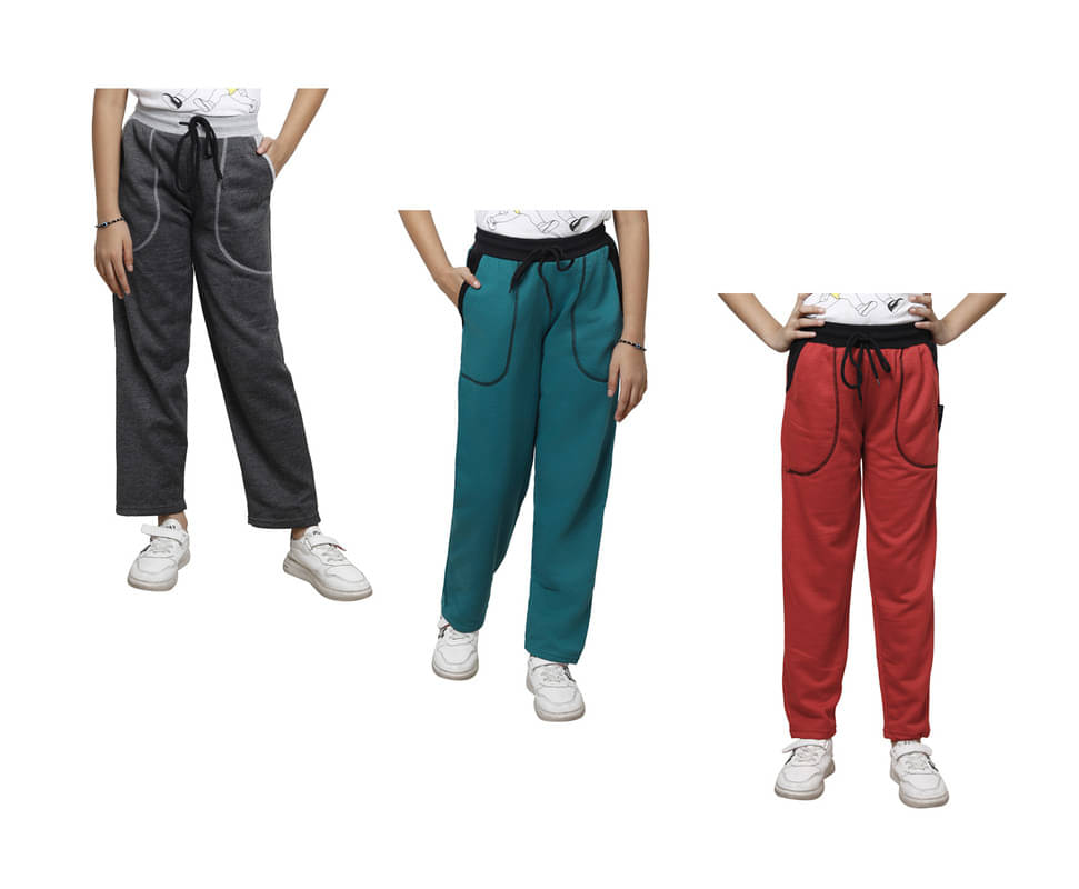     			IndiWeaves Pack of 3 Girls Fleece Trackpants ( Colors )