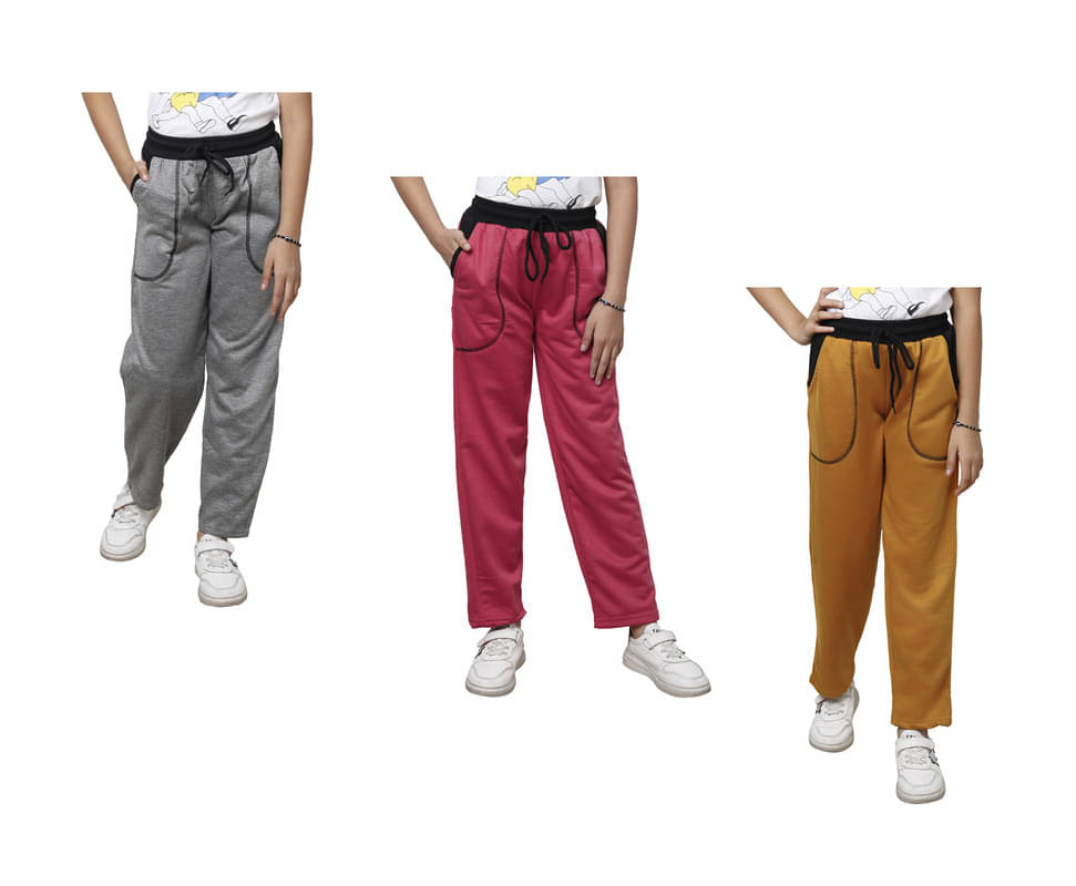     			IndiWeaves Pack of 3 Girls Fleece Trackpants ( Colors )