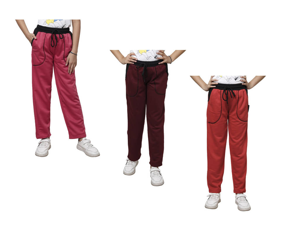     			IndiWeaves Pack of 3 Girls Fleece Trackpants ( Colors )