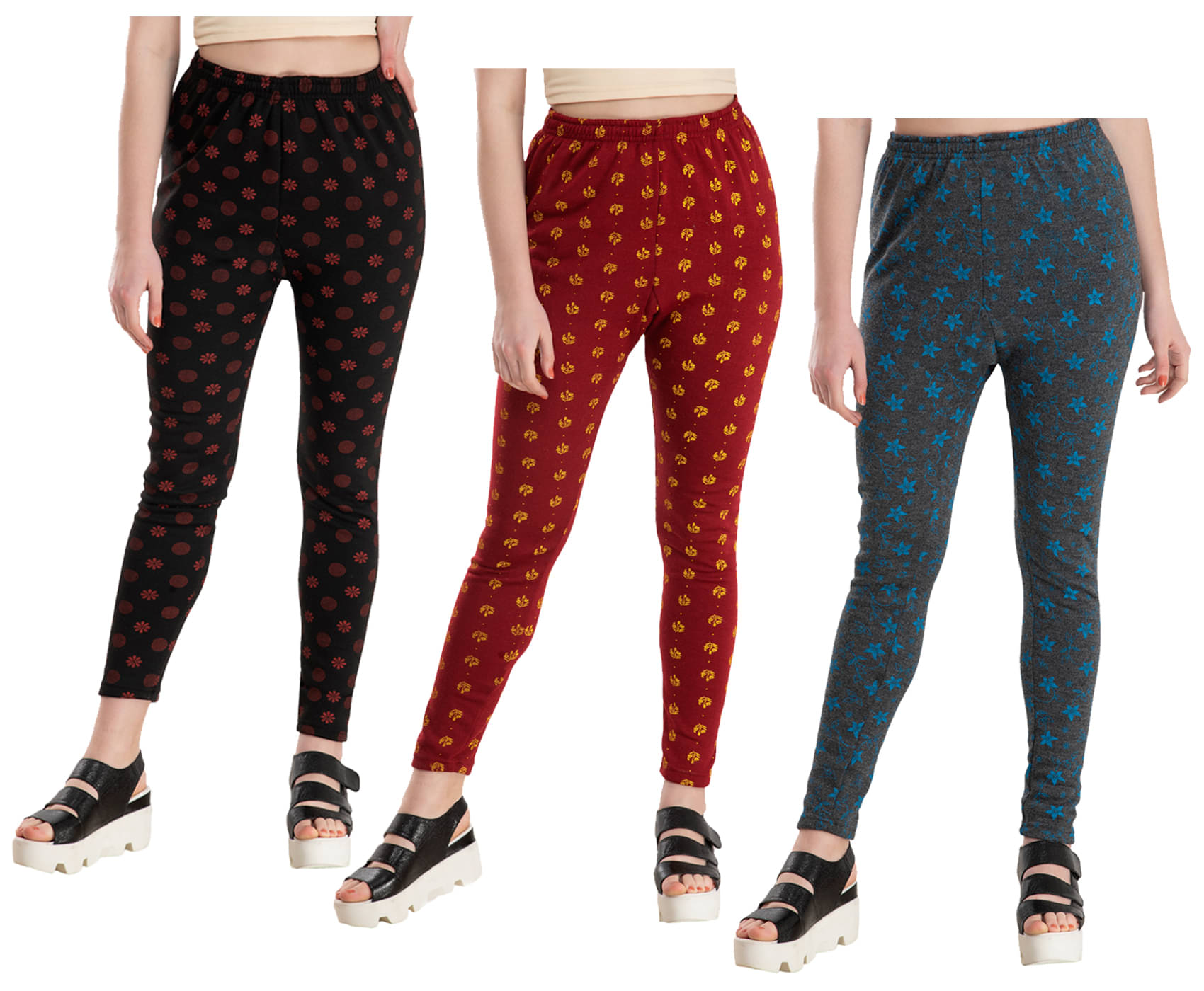     			IndiWeaves Pack of 3 Woollen Women Legging ( Multicolor )