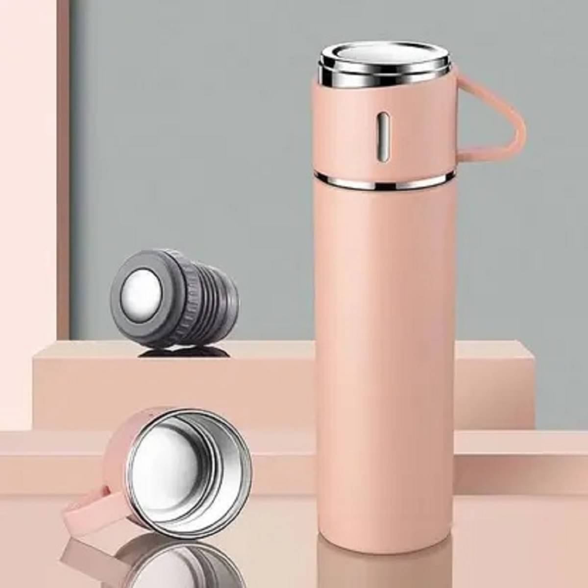 JMD Store Vacuum Flask Bottle with Cup Set 500ml Light Pink Stainless Steel Sipper Water Bottle 500 mL ( Set of 1 ) JMD Store Vacuum Flask Bottle with Cup Set 500ml Light Pink Stainless Steel Sipper Water Bottle 500 mL ( Set of 1 )