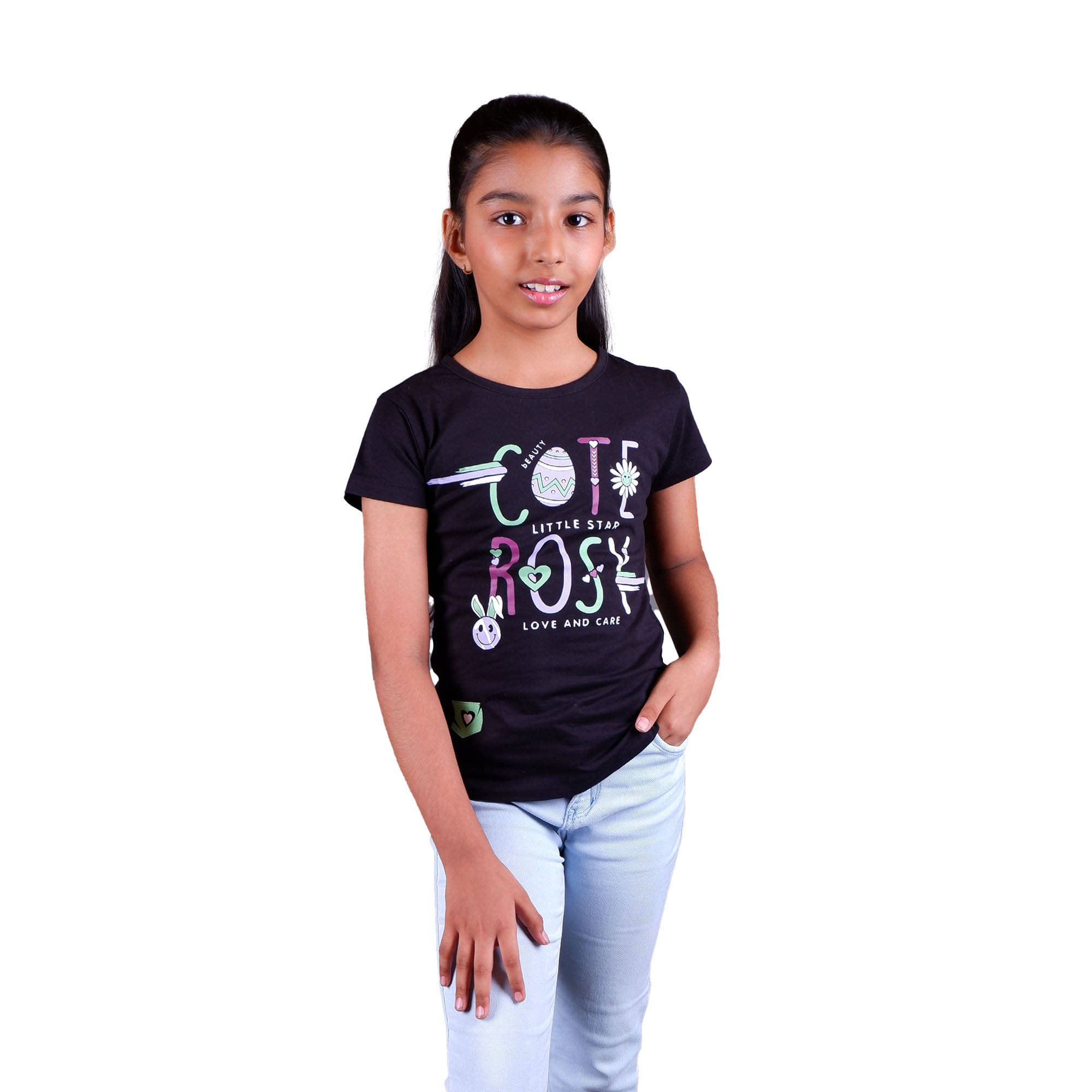     			Kidzee Kingdom Pack of 1 Girls Cotton T-Shirt ( Black )
