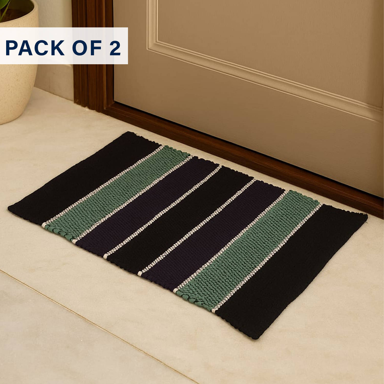     			Luxurivo Home Set of 2 Regular Cotton Door Mat ( 38 X 57 cm ) Assorted