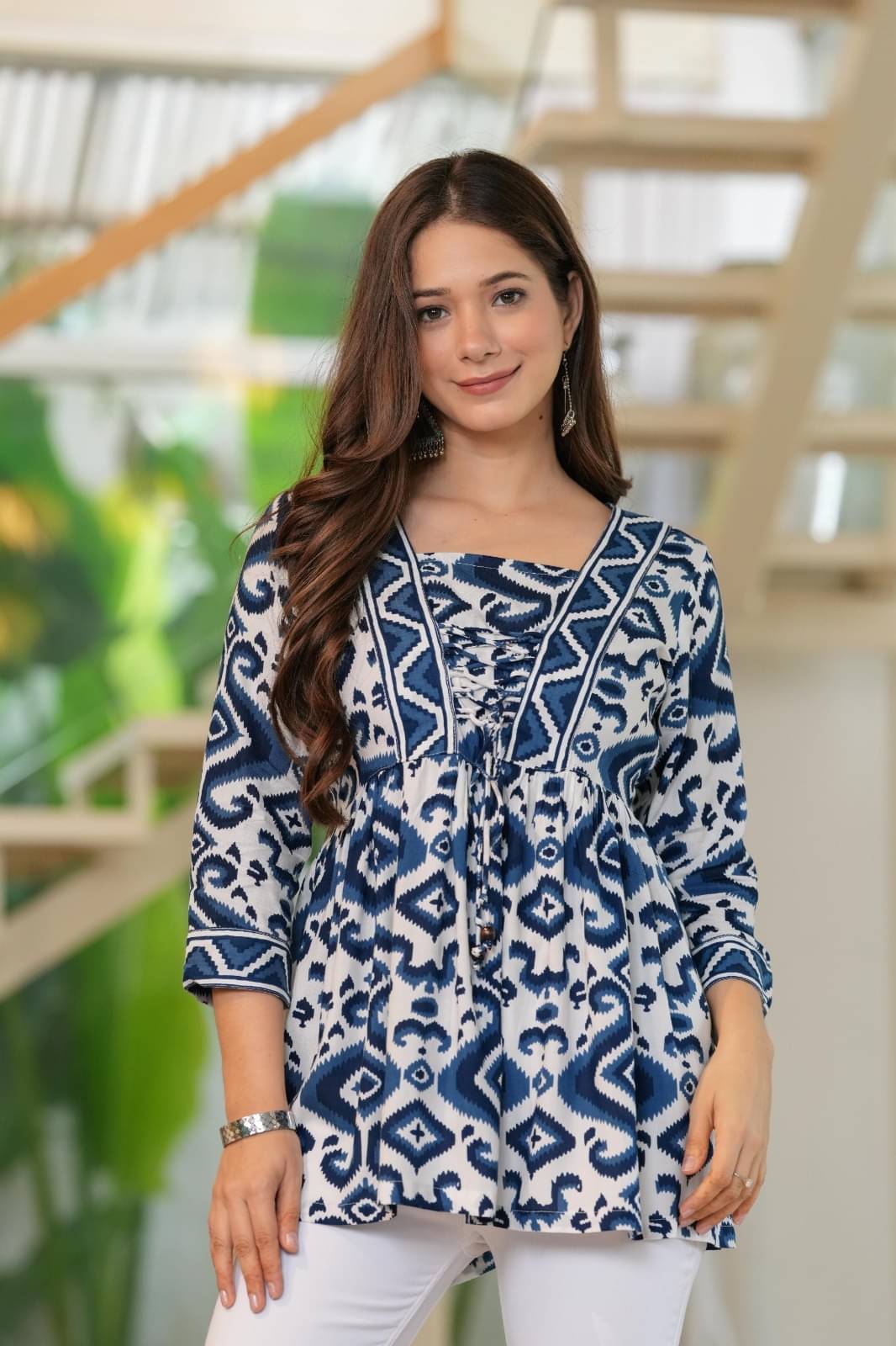 MAUKA Women's Viscose Rayon Tiered Top ( Blue ) MAUKA Women's Viscose Rayon Tiered Top ( Blue )