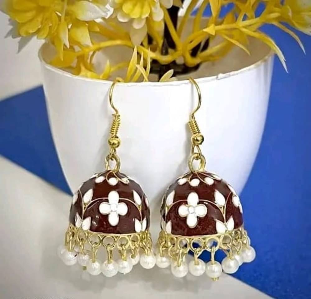     			MONKDECOR Brown Jhumki Earrings ( Pack of 1 )