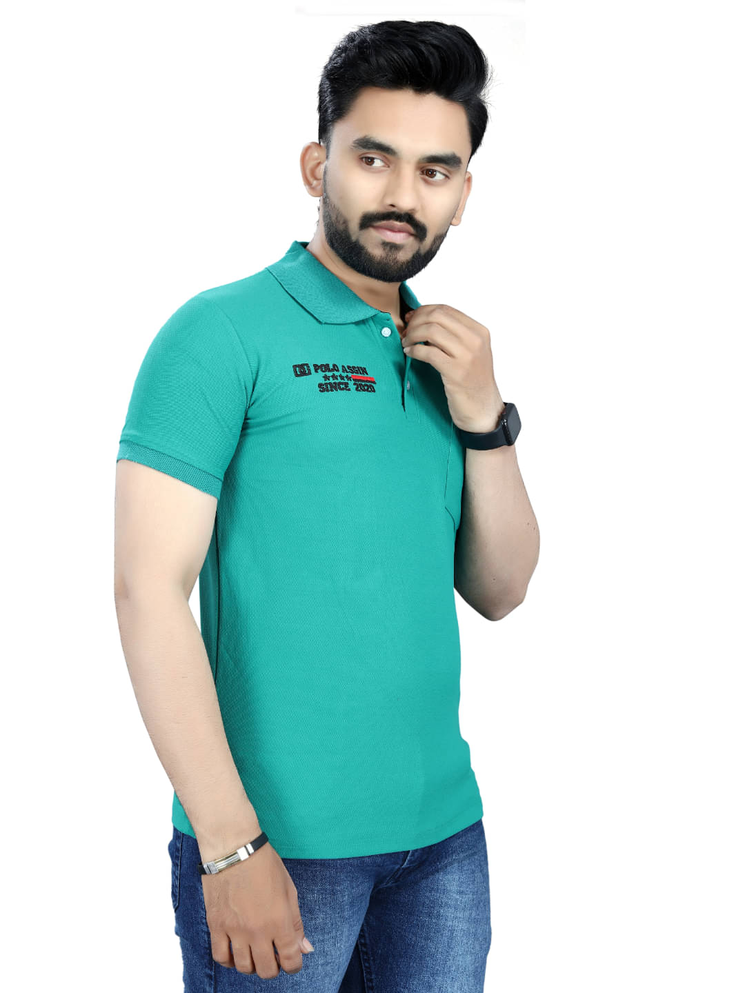 MOONVILLA Men Cotton Blend Regular Fit Solid Polo T Shirt ( Green ) MOONVILLA Men Cotton Blend Regular Fit Solid Polo T Shirt ( Green )