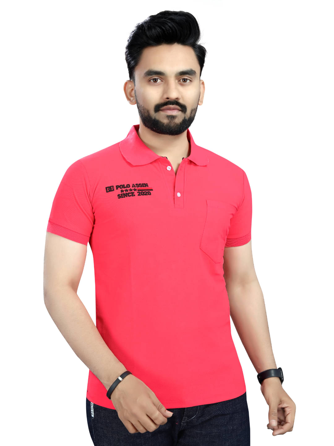     			MOONVILLA Men Cotton Blend Regular Fit Solid Polo T Shirt ( Pink )