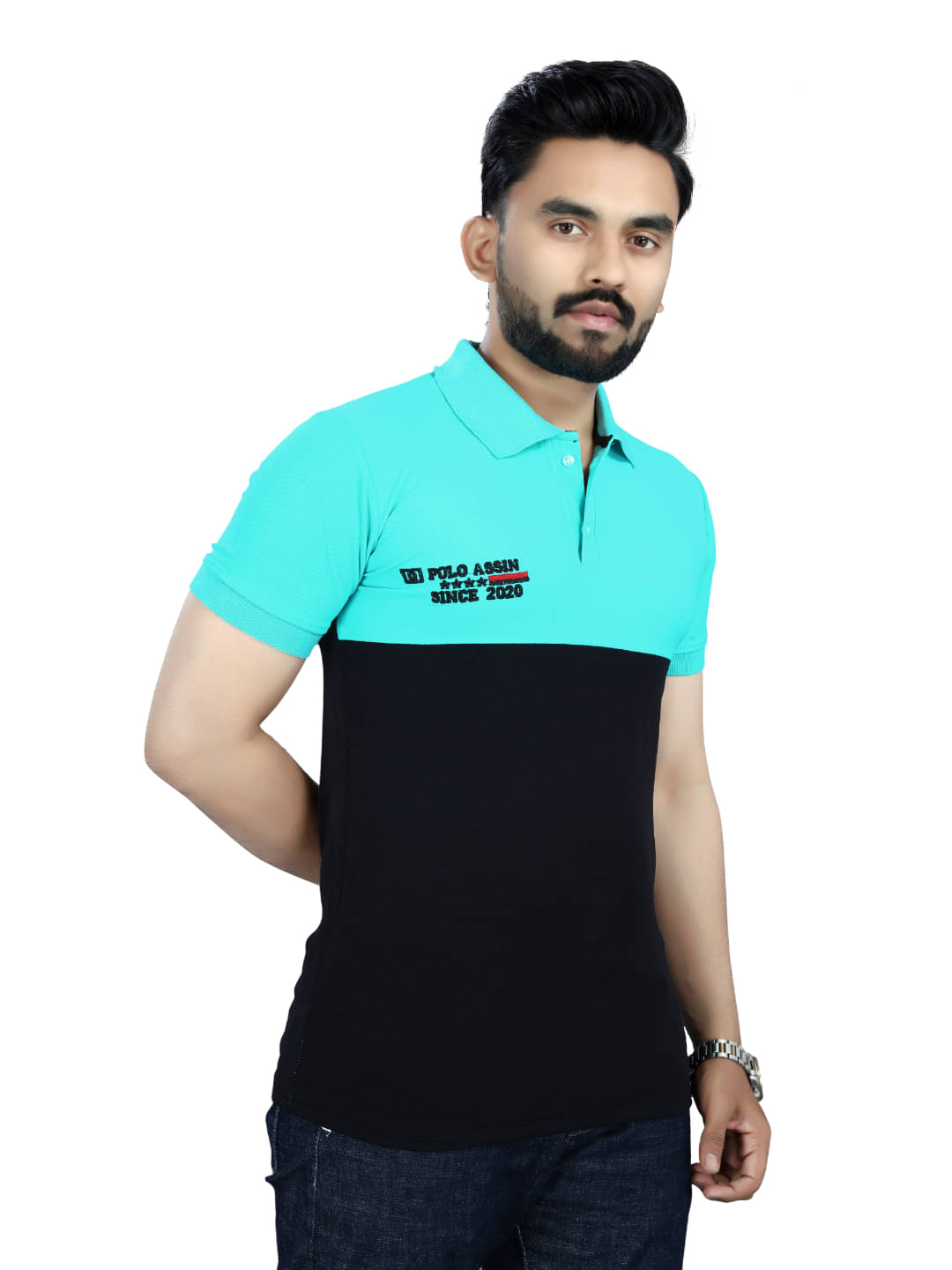     			MOONVILLA Men Cotton Blend Regular Fit Solid Polo T Shirt ( Green )