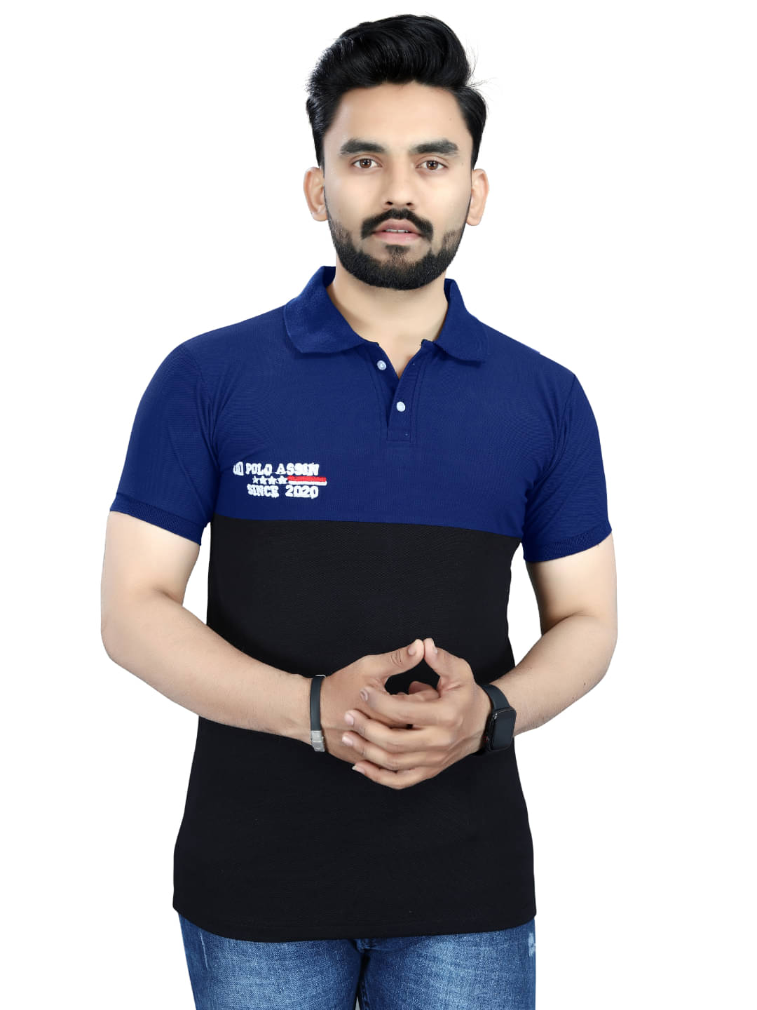 MOONVILLA Men Cotton Blend Regular Fit Solid Polo T Shirt ( Navy Blue )     			MOONVILLA Men Cotton Blend Regular Fit Solid Polo T Shirt ( Navy Blue )