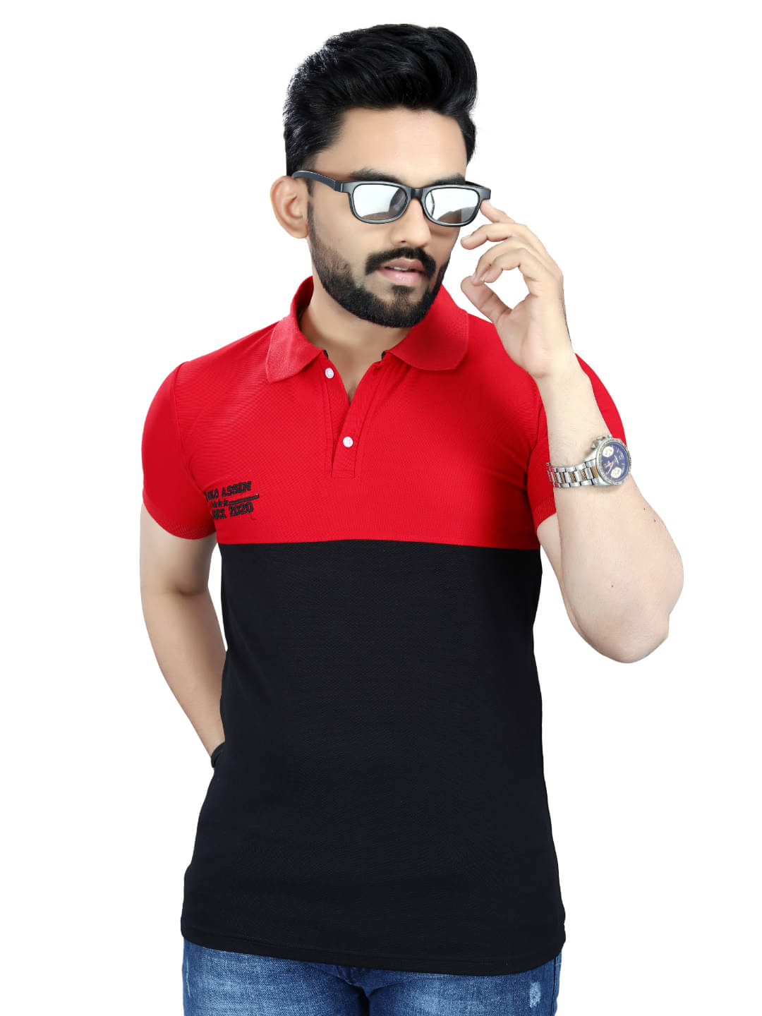     			MOONVILLA Men Cotton Blend Regular Fit Solid Polo T Shirt ( Red )