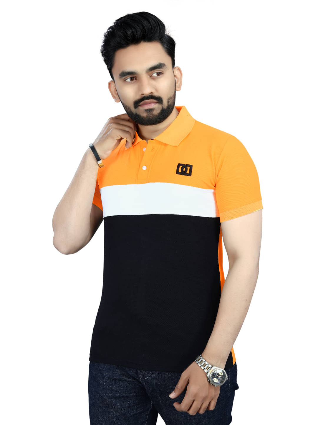     			MOONVILLA Men Cotton Blend Regular Fit Solid Polo T Shirt ( Yellow )