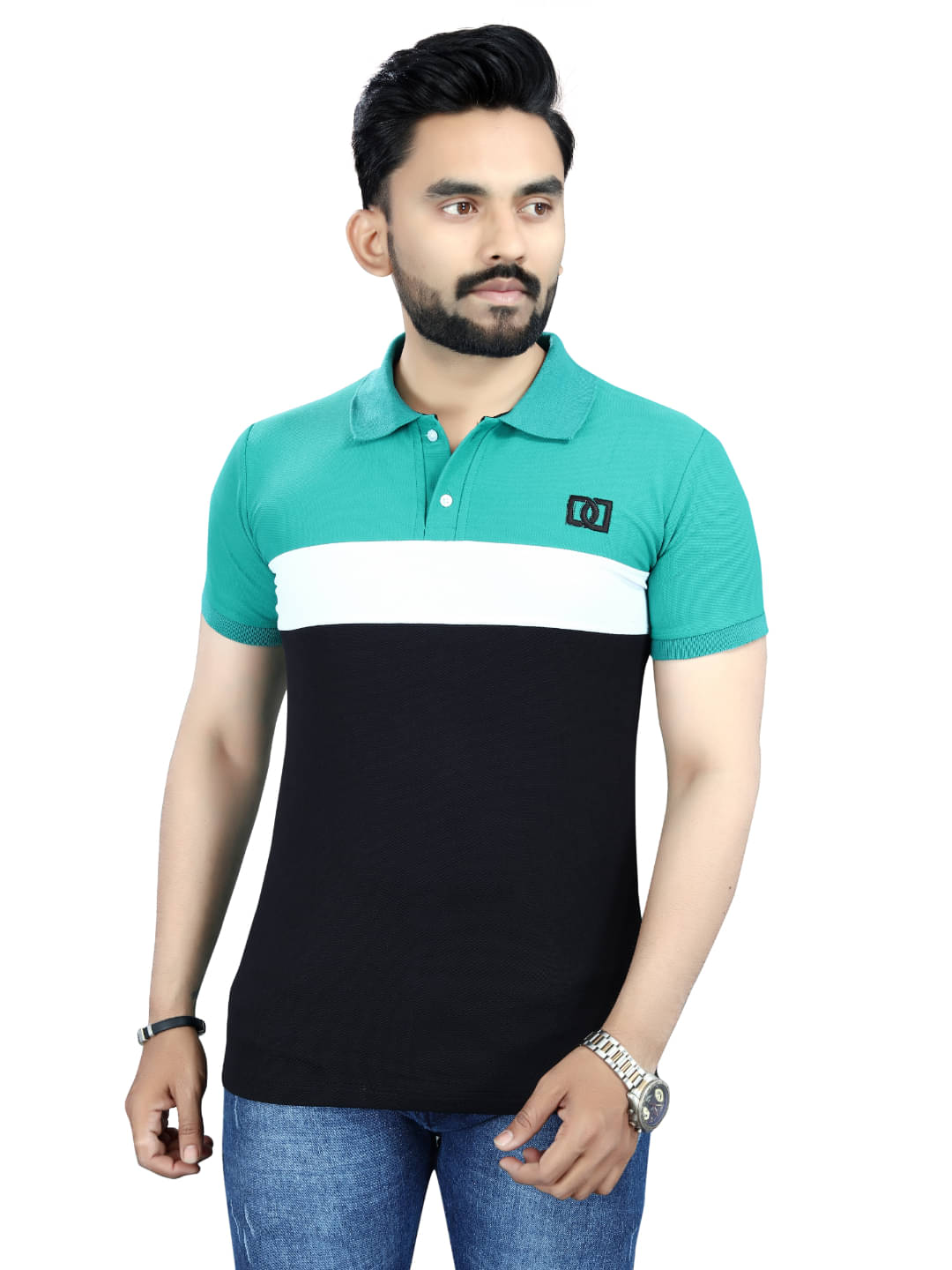     			MOONVILLA Men Cotton Blend Regular Fit Solid Polo T Shirt ( Green )