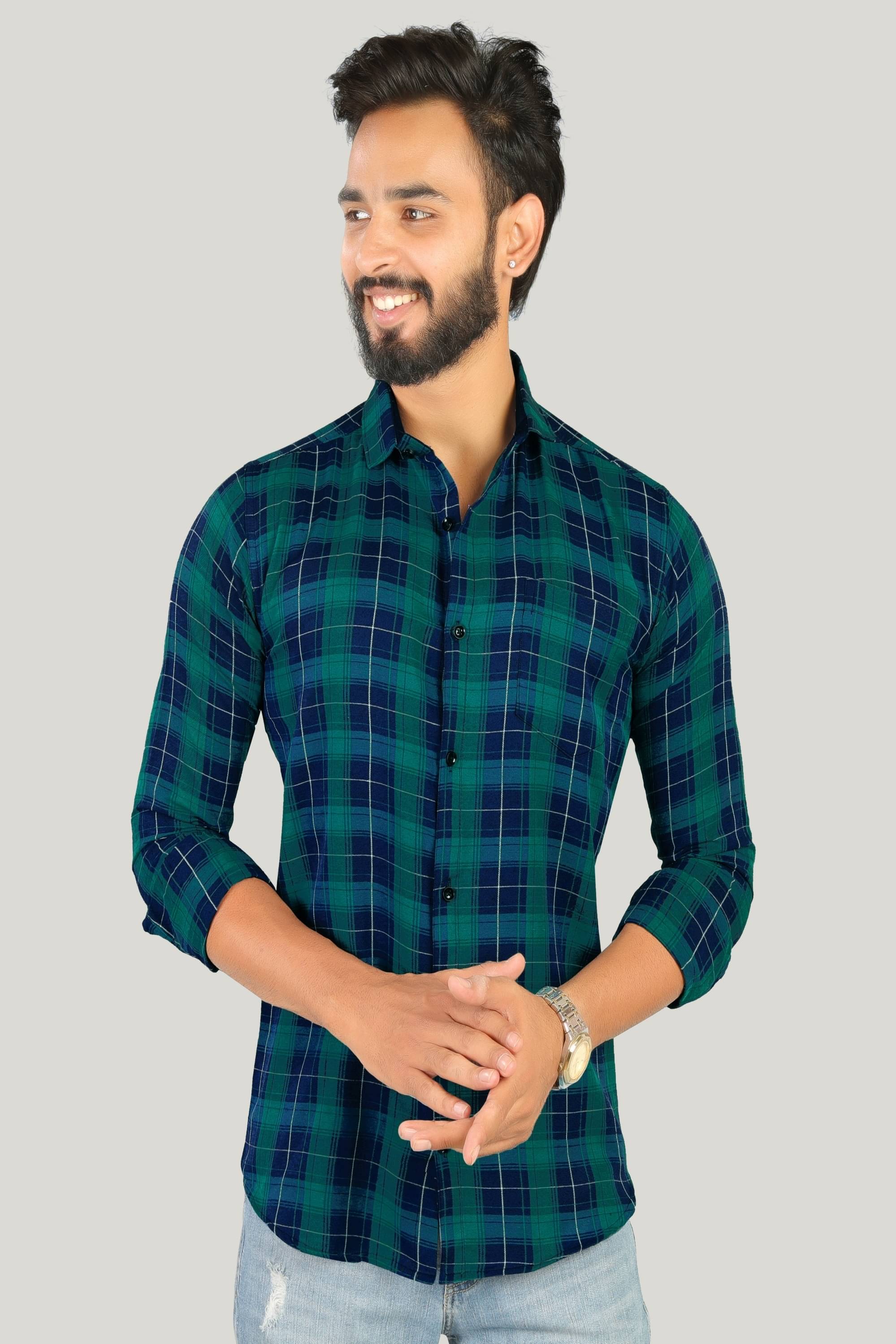 MOUDLIN Cotton Blend Slim Fit Checks Full Sleeves Men's Casual Shirt - Green ( Pack of 1 ) MOUDLIN Cotton Blend Slim Fit Checks Full Sleeves Men's Casual Shirt - Green ( Pack of 1 )