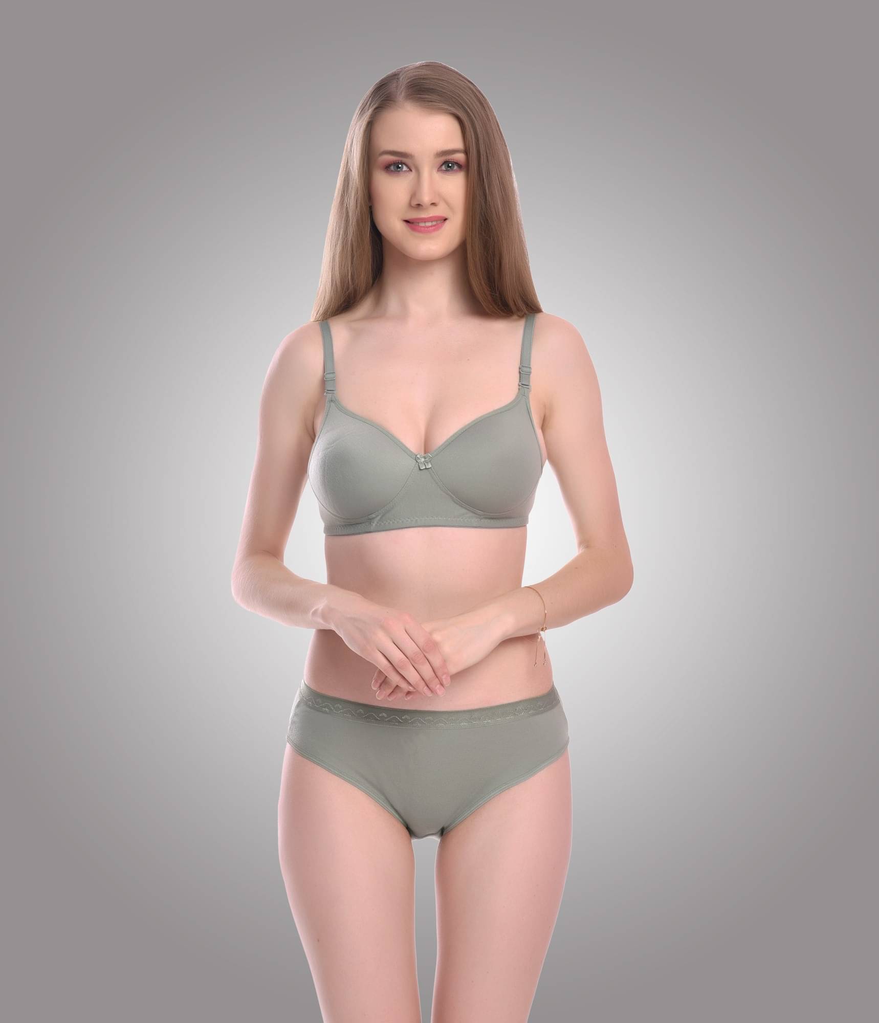 ORNATROPE FASHION Cotton Lightly Padded Bra & Panty Set ( Green , Pack of 1 ) ORNATROPE FASHION Cotton Lightly Padded Bra & Panty Set ( Green , Pack of 1 )
