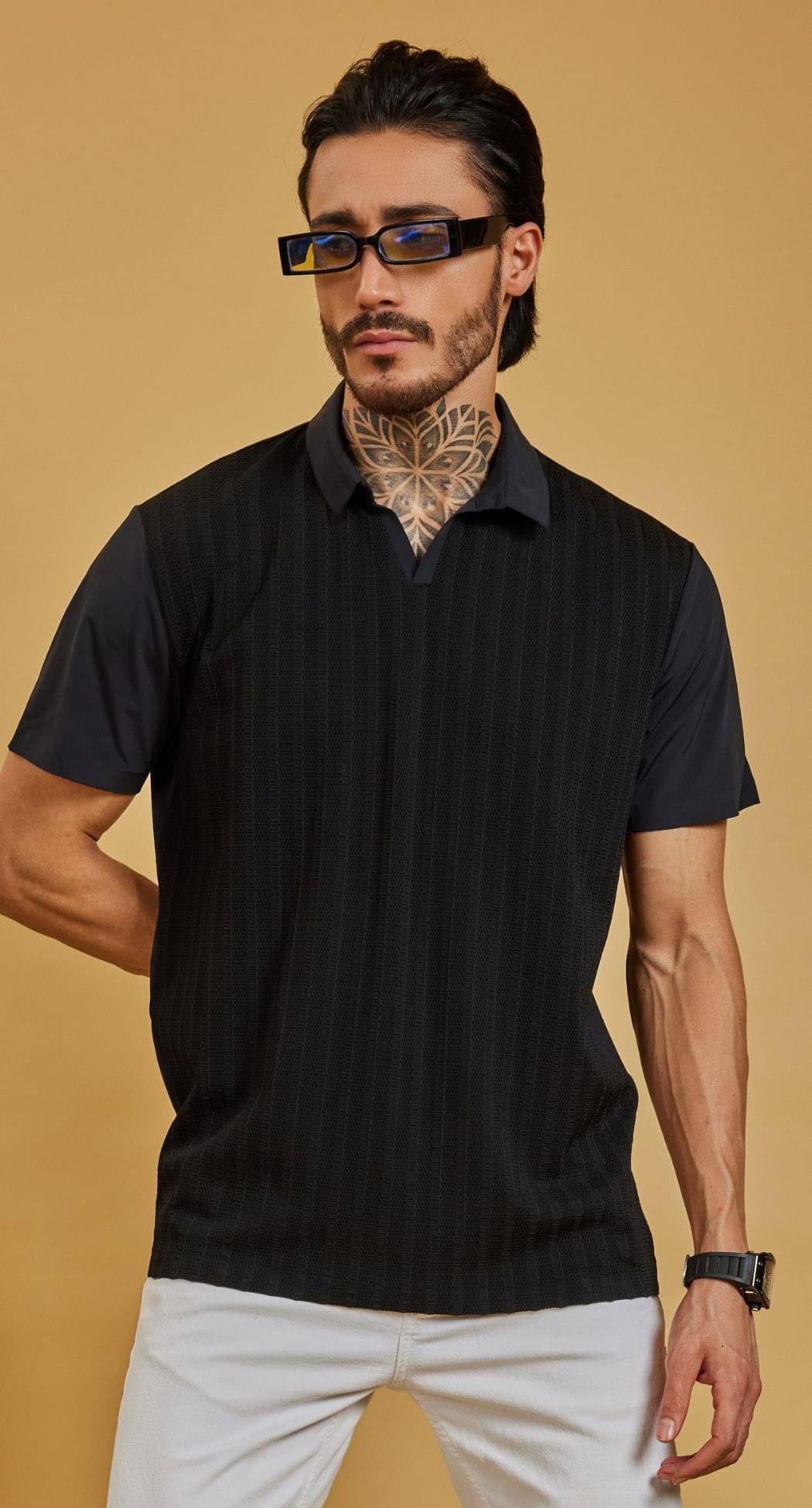 OTFIT FEB PRIVATE LIMITED Men Nylon Regular Fit Striped Polo T Shirt ( Black ) OTFIT FEB PRIVATE LIMITED Men Nylon Regular Fit Striped Polo T Shirt ( Black )