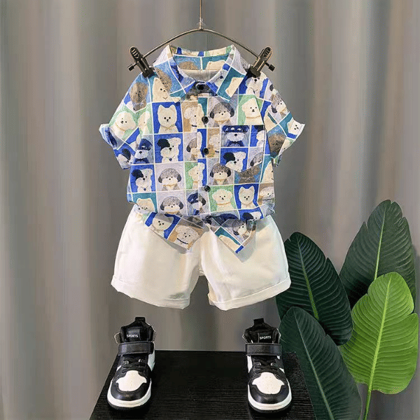 Ocvito Pack of 1 Baby Boys Cotton Blend Shirt & Shorts Set ( Blue )