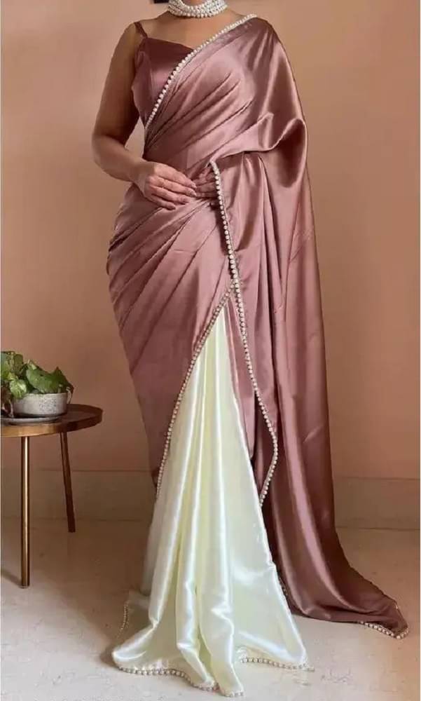     			PALKAANO Satin Printed Regular Saree With Unstitched Blouse Piece ( Peach )