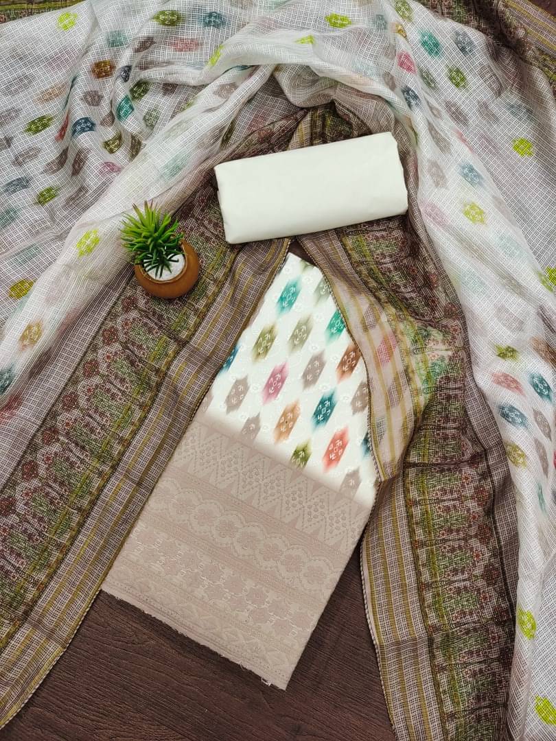 PANZORA Women Cotton Blend Unstitched Dress Material ( Beige ) PANZORA Women Cotton Blend Unstitched Dress Material ( Beige )