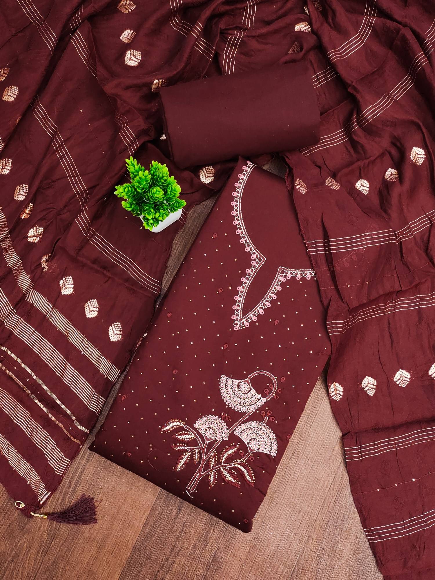     			PANZORA Women Cotton Blend Unstitched Dress Material ( Maroon )