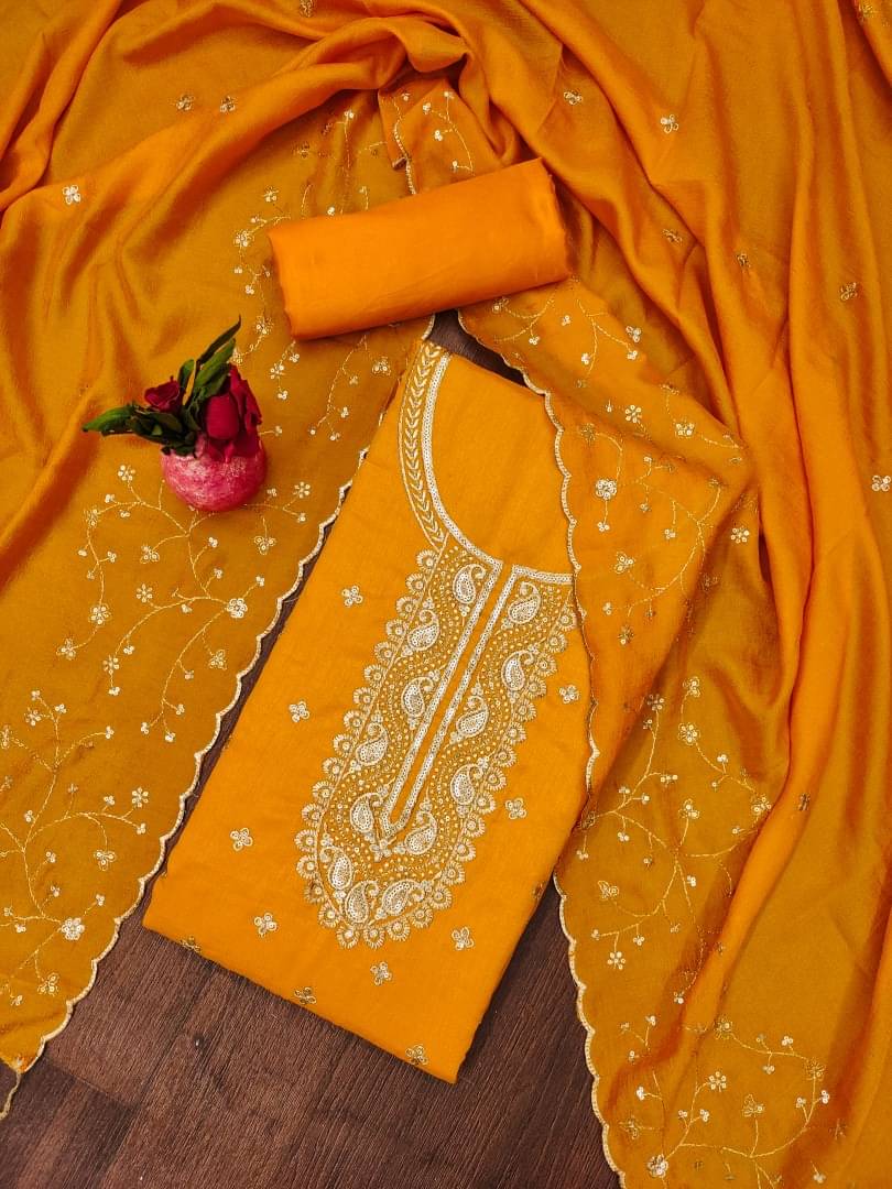 PANZORA Women Cotton Blend Unstitched Dress Material ( Yellow ) PANZORA Women Cotton Blend Unstitched Dress Material ( Yellow )