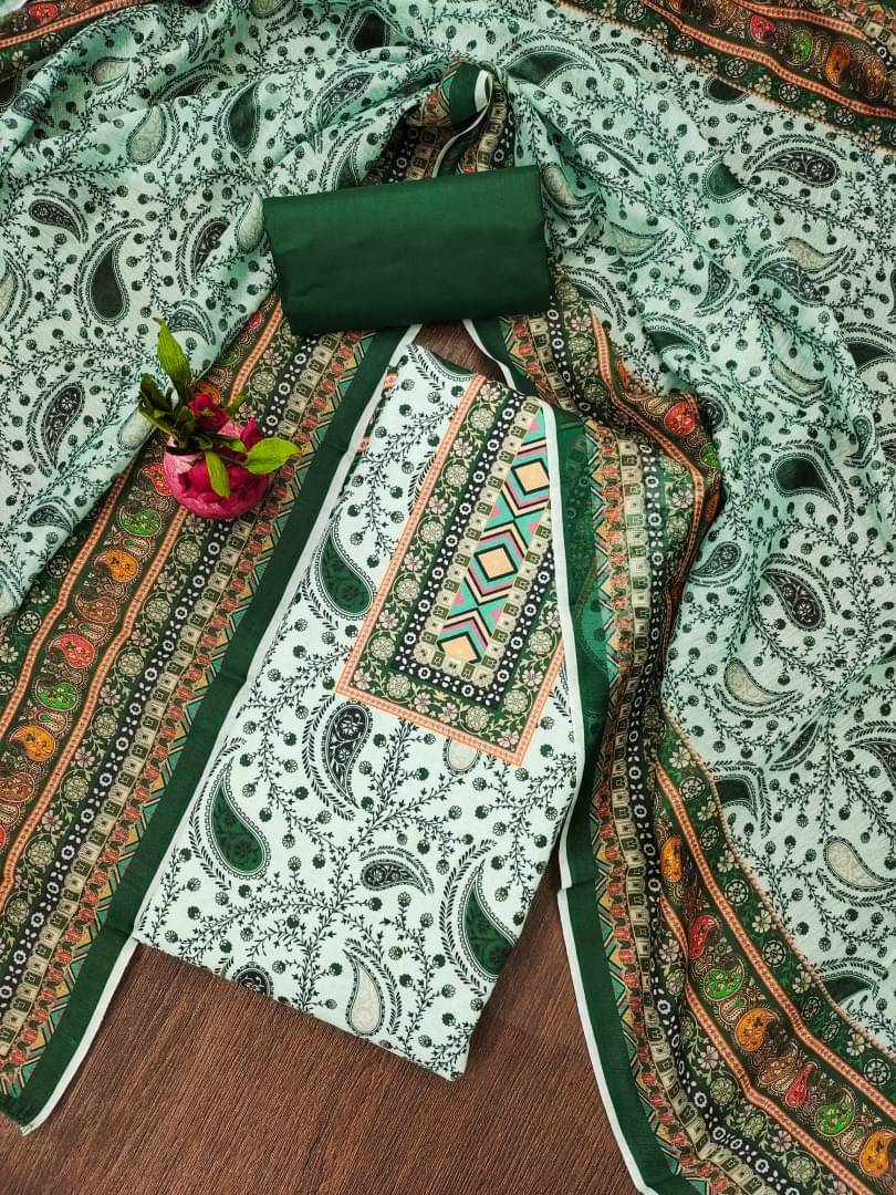     			PANZORA Women Cotton Blend Unstitched Dress Material ( Green )