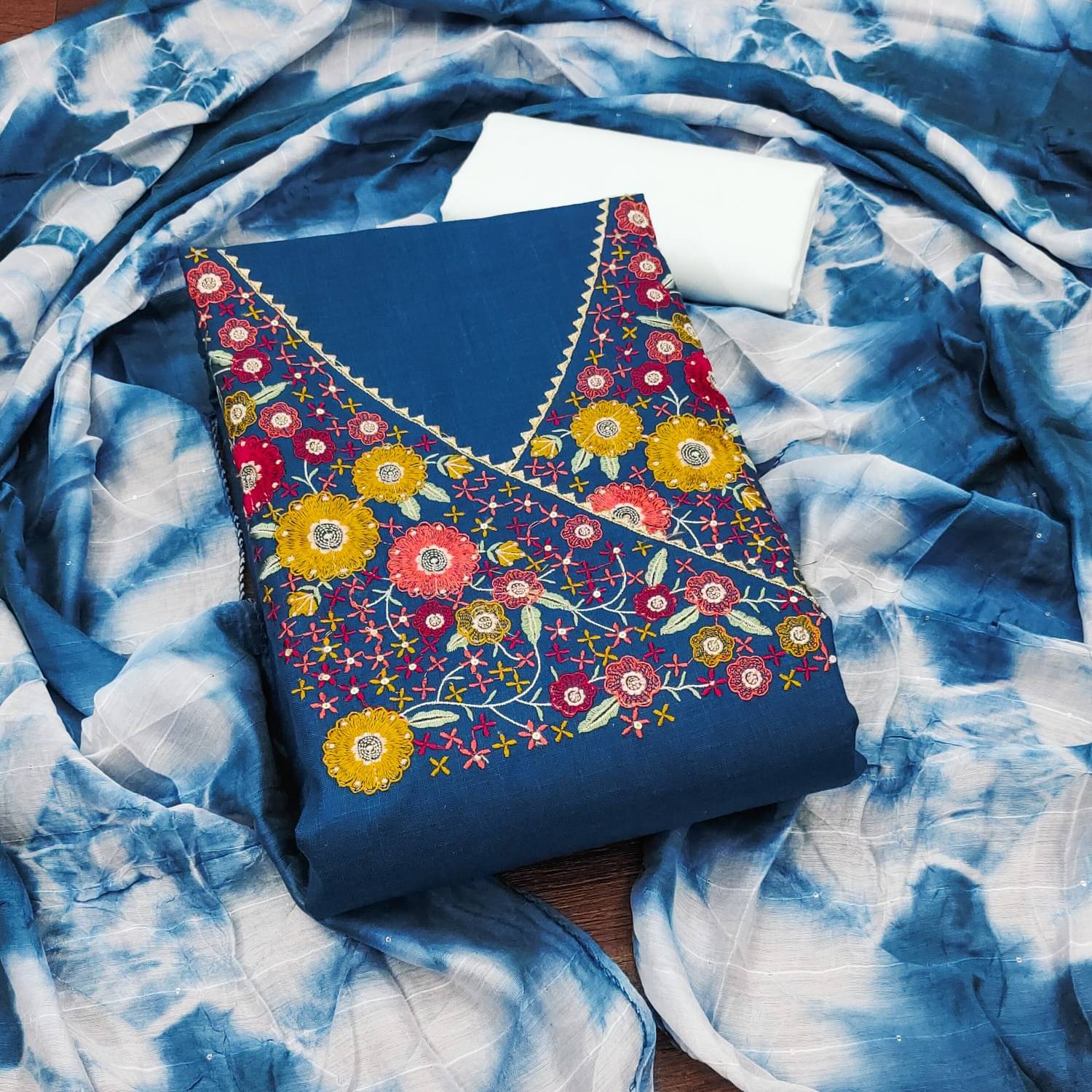 PANZORA Women Cotton Blend Unstitched Dress Material ( Blue ) PANZORA Women Cotton Blend Unstitched Dress Material ( Blue )