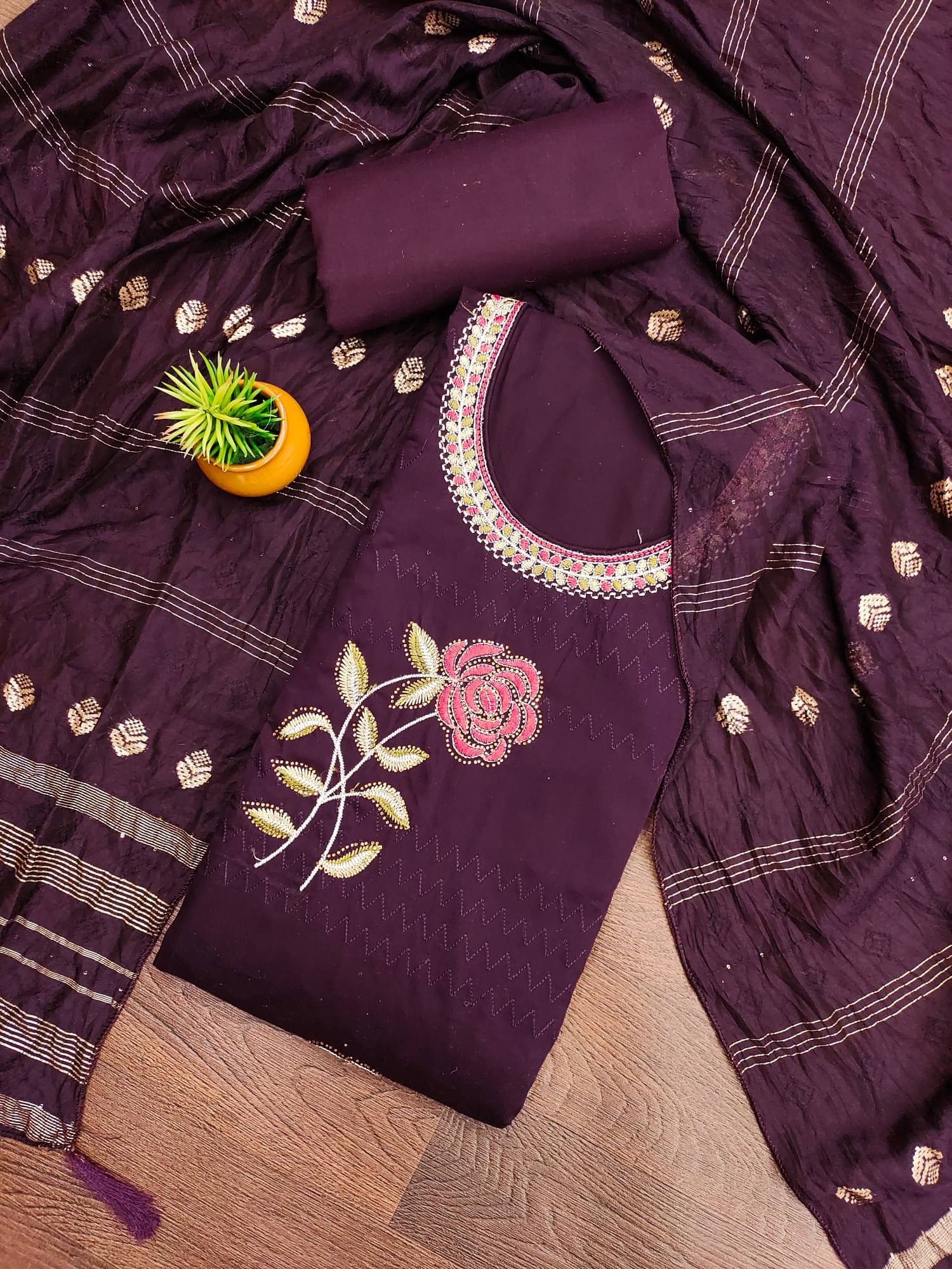 PANZORA Women Cotton Blend Unstitched Dress Material ( Purple ) PANZORA Women Cotton Blend Unstitched Dress Material ( Purple )