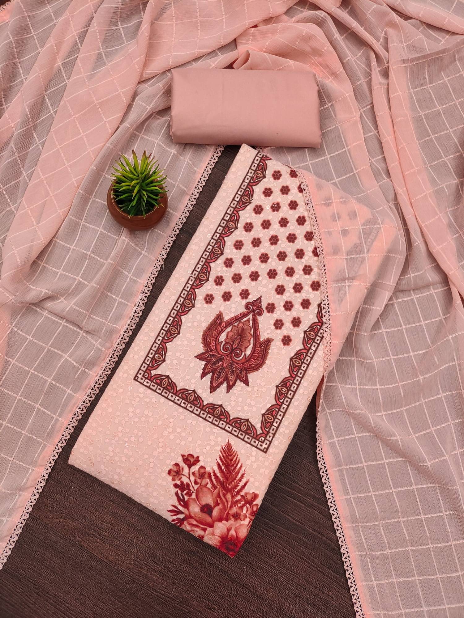     			PANZORA Women Cotton Blend Unstitched Dress Material ( Peach )