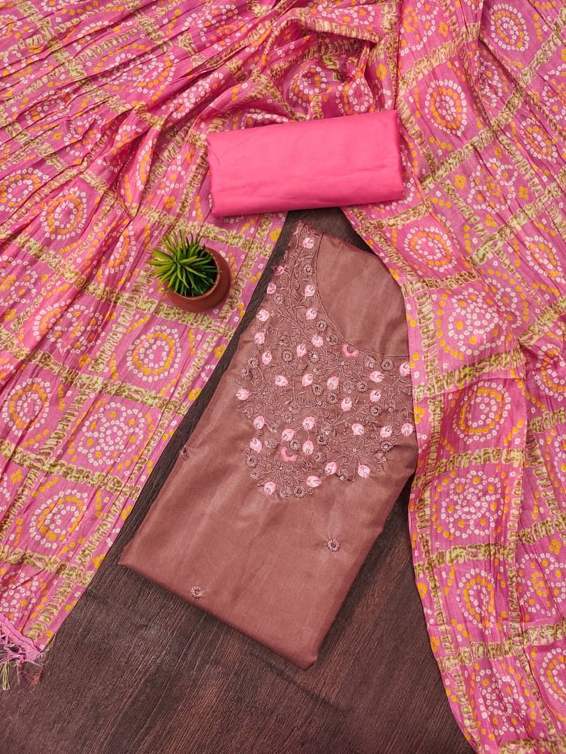 PANZORA Women Cotton Blend Unstitched Dress Material ( Brown )     			PANZORA Women Cotton Blend Unstitched Dress Material ( Brown )