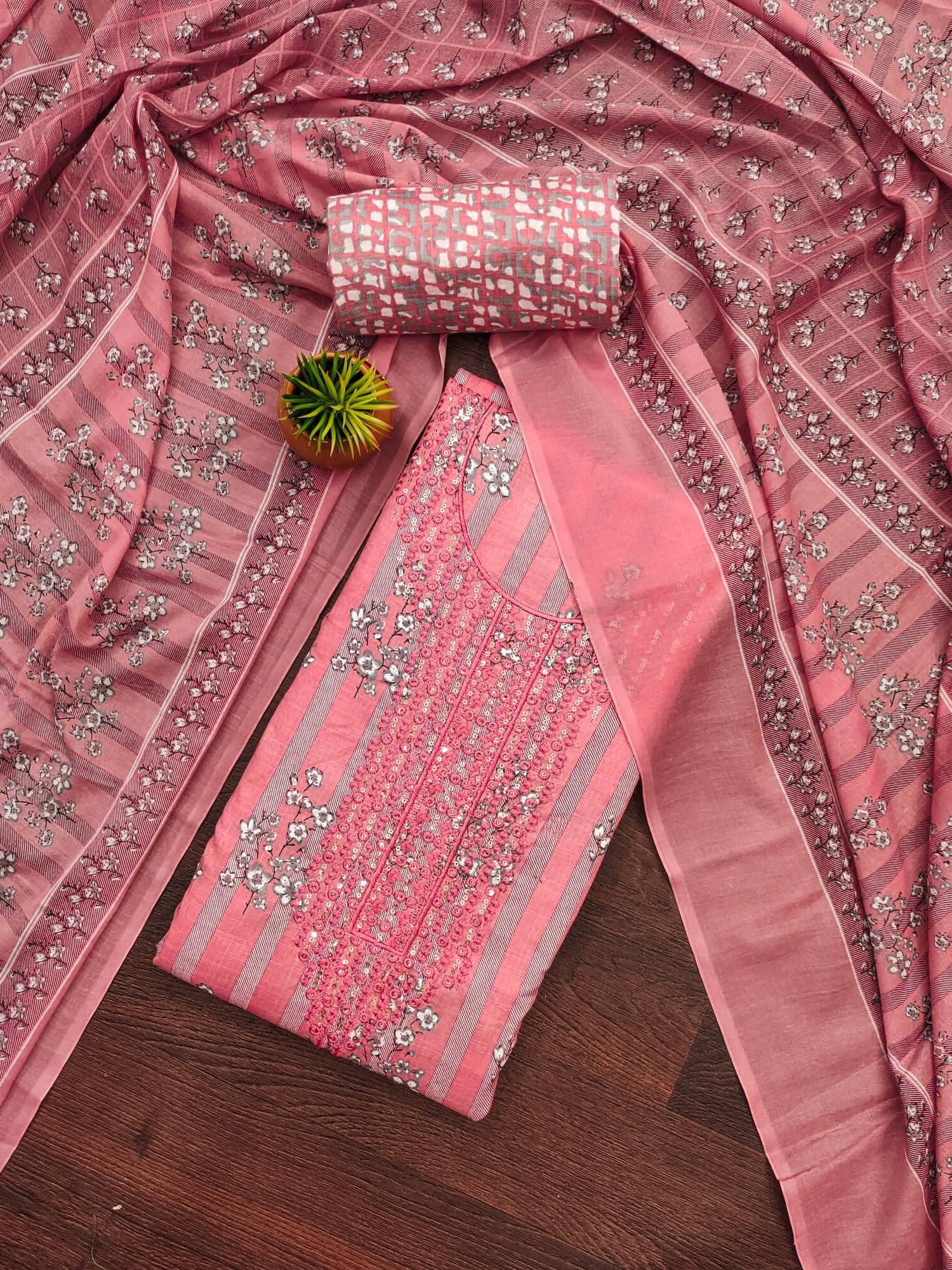     			PANZORA Women Cotton Blend Unstitched Dress Material ( Pink )