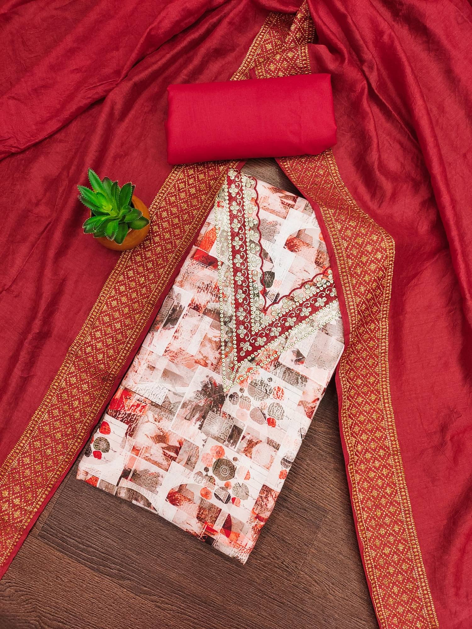     			PANZORA Women Cotton Blend Unstitched Dress Material ( Red )