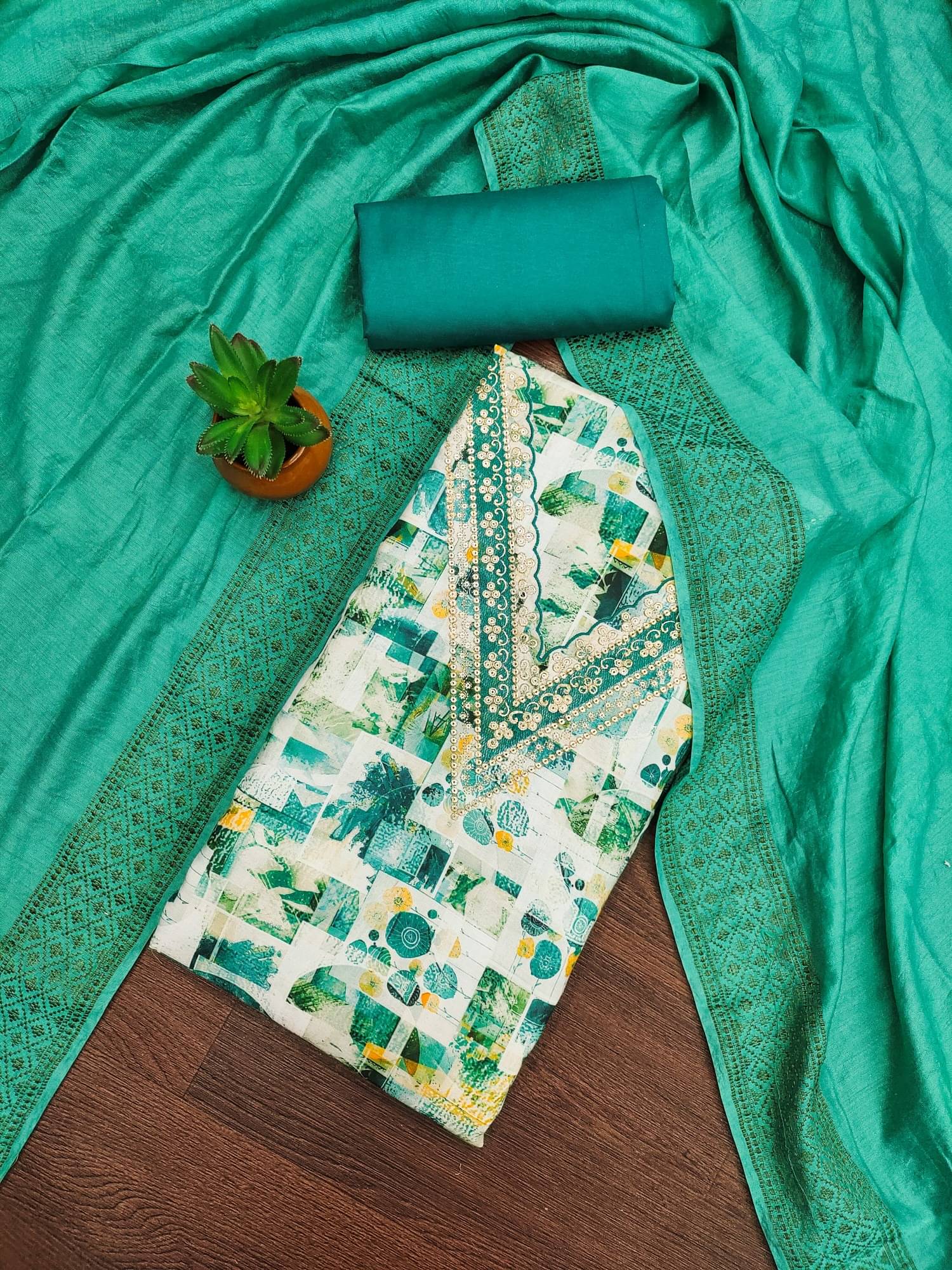     			PANZORA Women Cotton Blend Unstitched Dress Material ( Teal )
