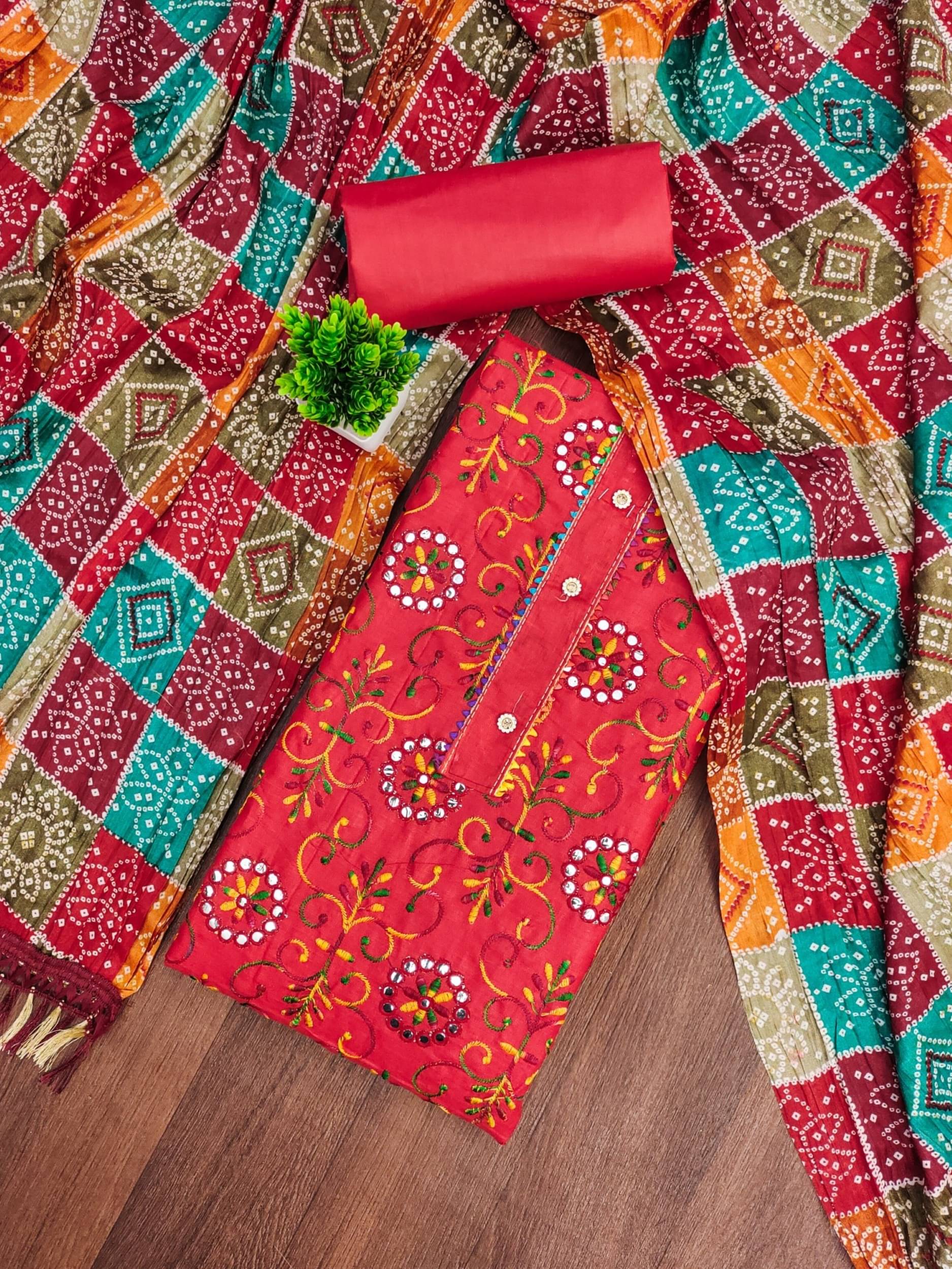    			PANZORA Women Cotton Blend Unstitched Dress Material ( Red )