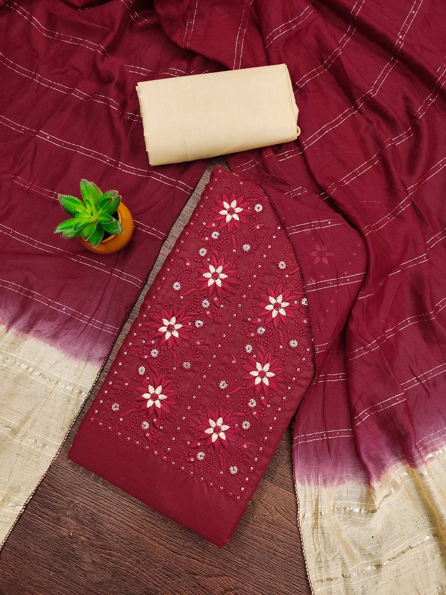     			PANZORA Women Cotton Blend Unstitched Dress Material ( Maroon )