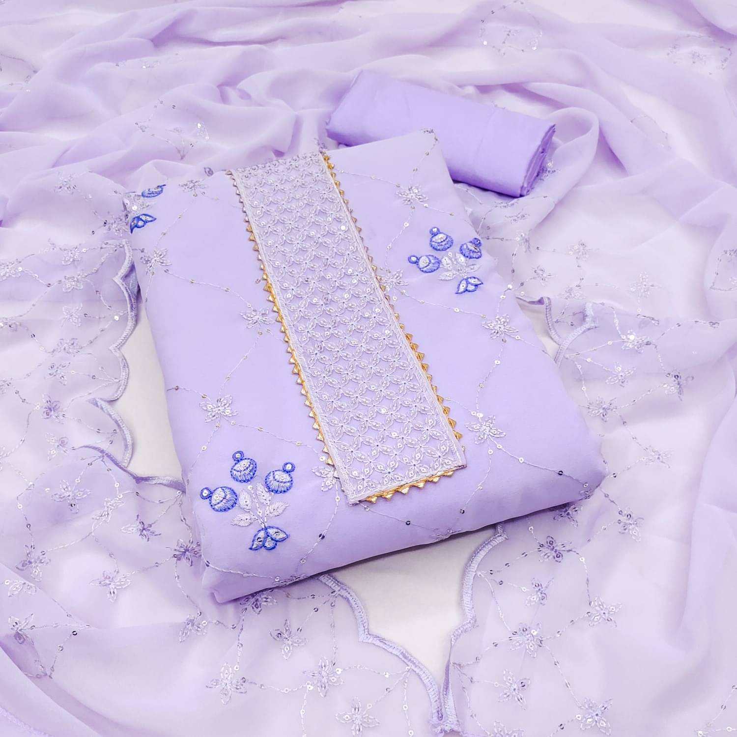     			PANZORA Women Georgette Unstitched Dress Material ( Lavender )