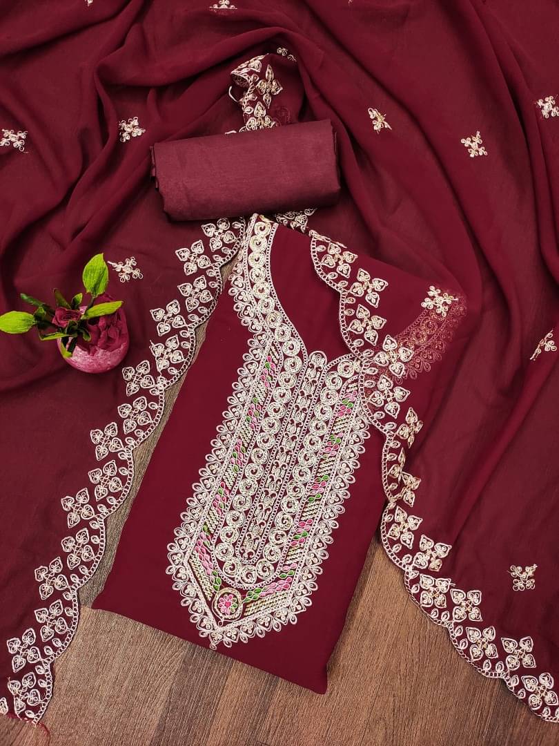    			PANZORA Women Georgette Unstitched Dress Material ( Maroon )