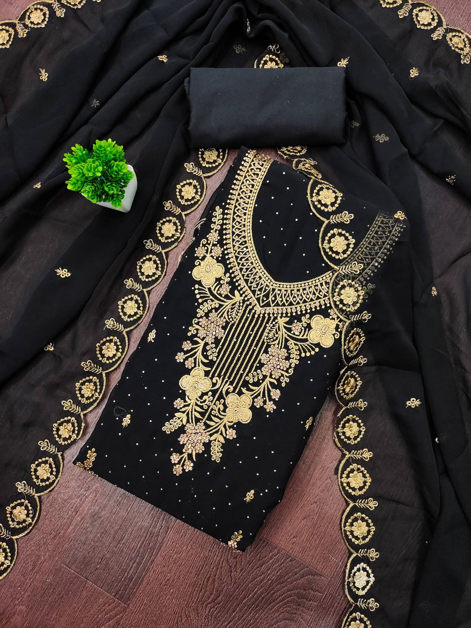     			PANZORA Women Georgette Unstitched Dress Material ( Black )