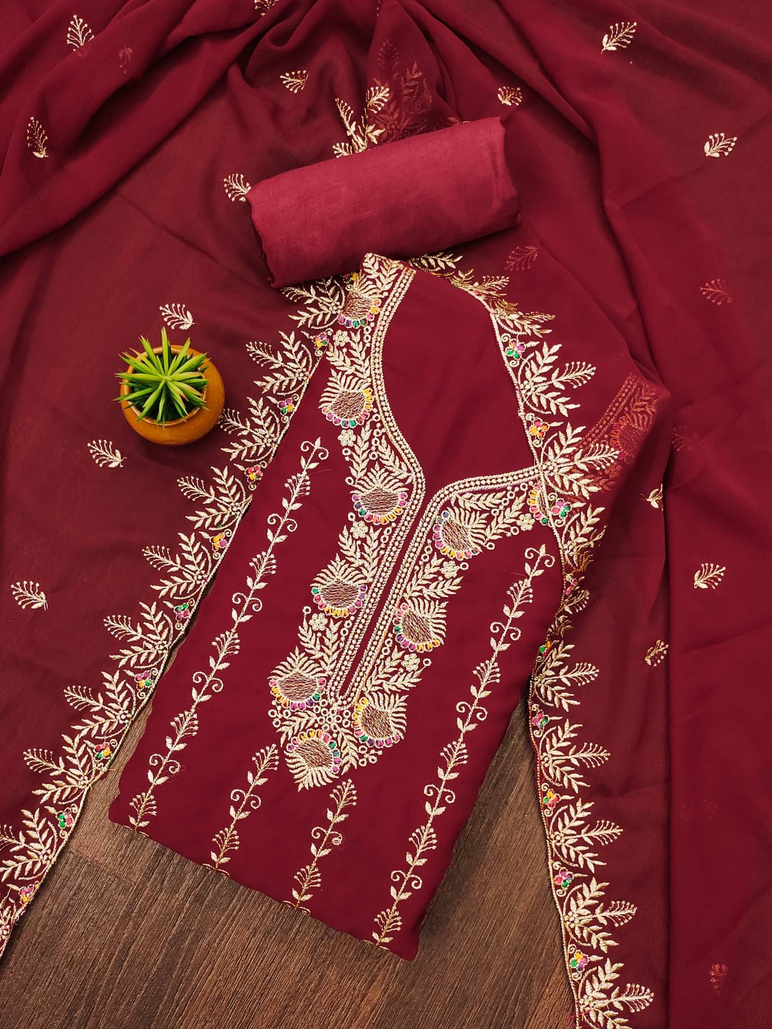     			PANZORA Women Georgette Unstitched Dress Material ( Maroon )