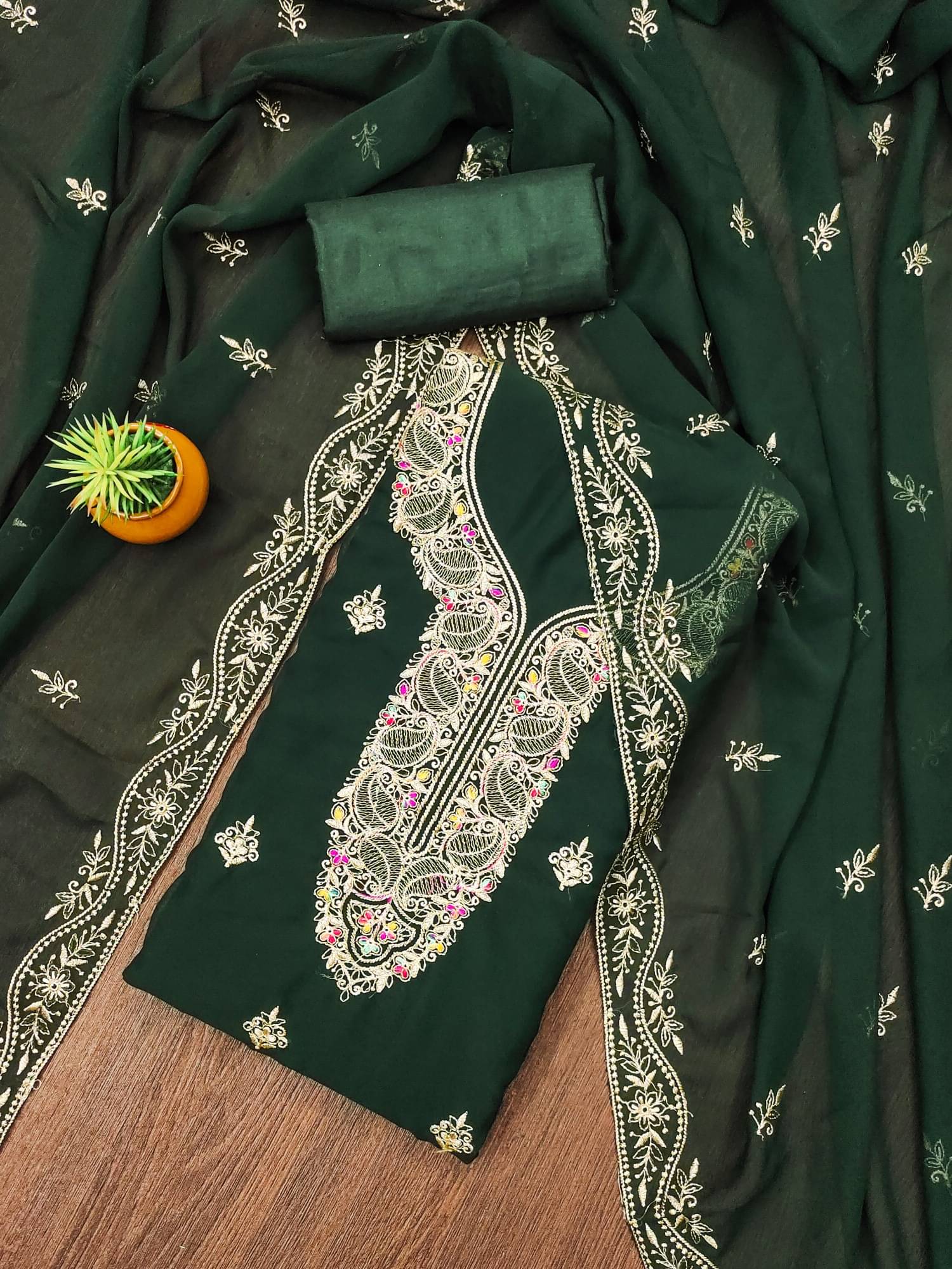     			PANZORA Women Georgette Unstitched Dress Material ( Green )