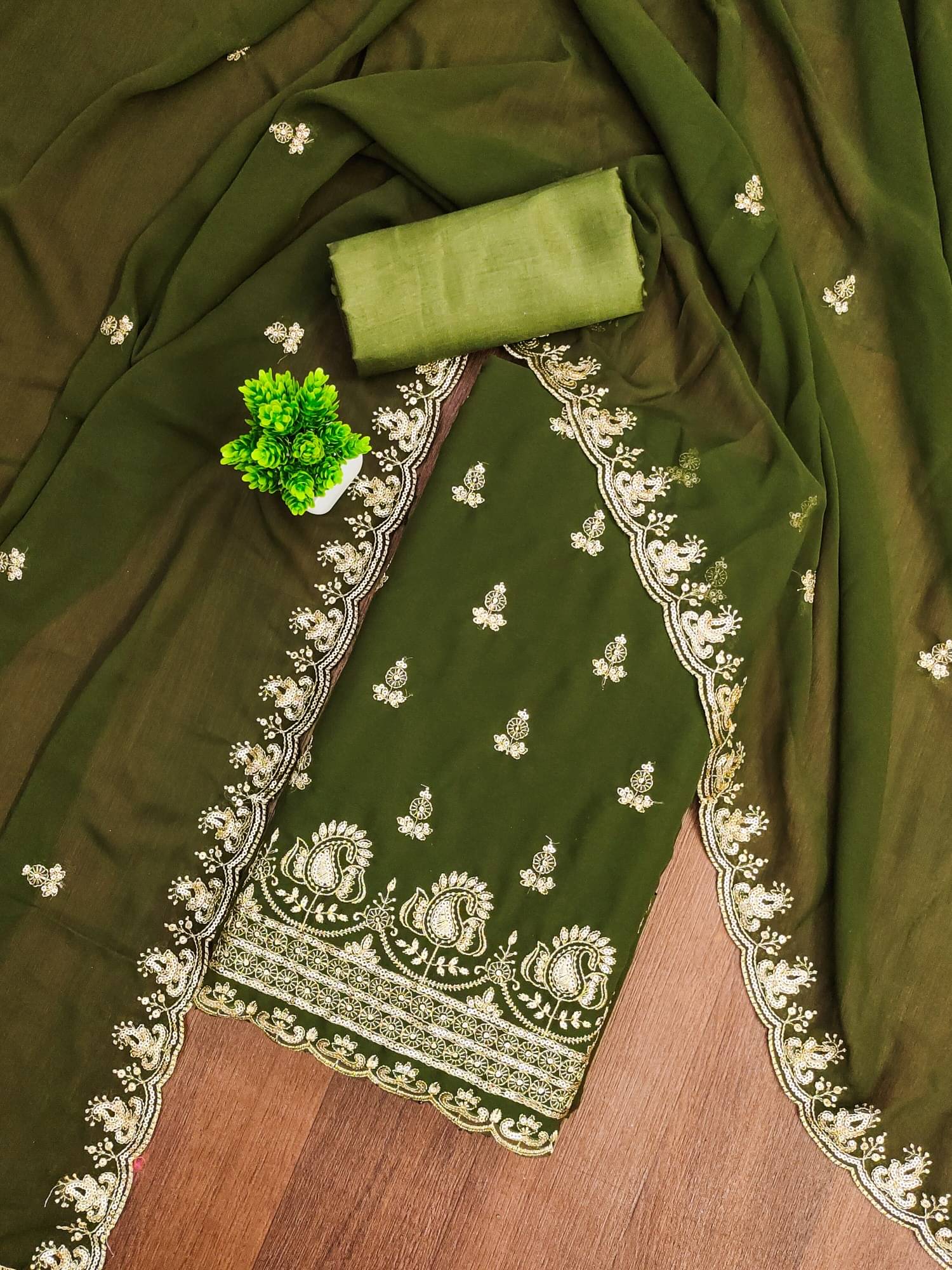     			PANZORA Women Georgette Unstitched Dress Material ( Green )