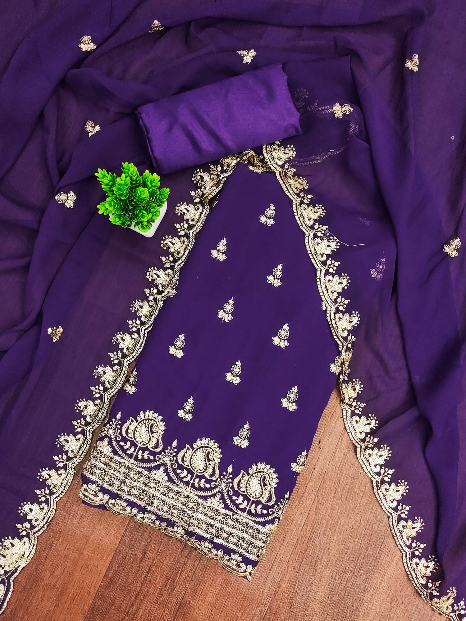     			PANZORA Women Georgette Unstitched Dress Material ( Purple )