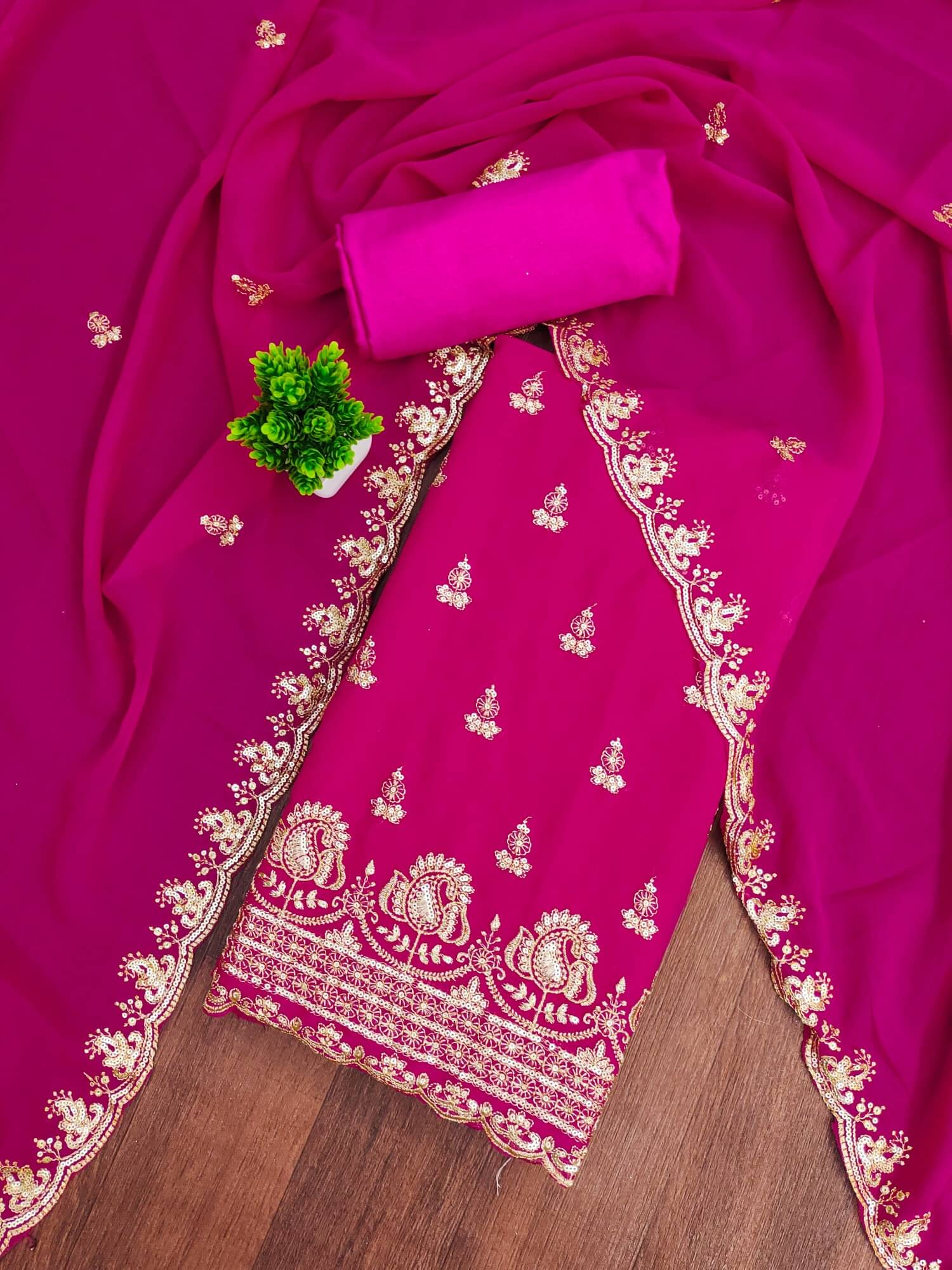     			PANZORA Women Georgette Unstitched Dress Material ( Pink )
