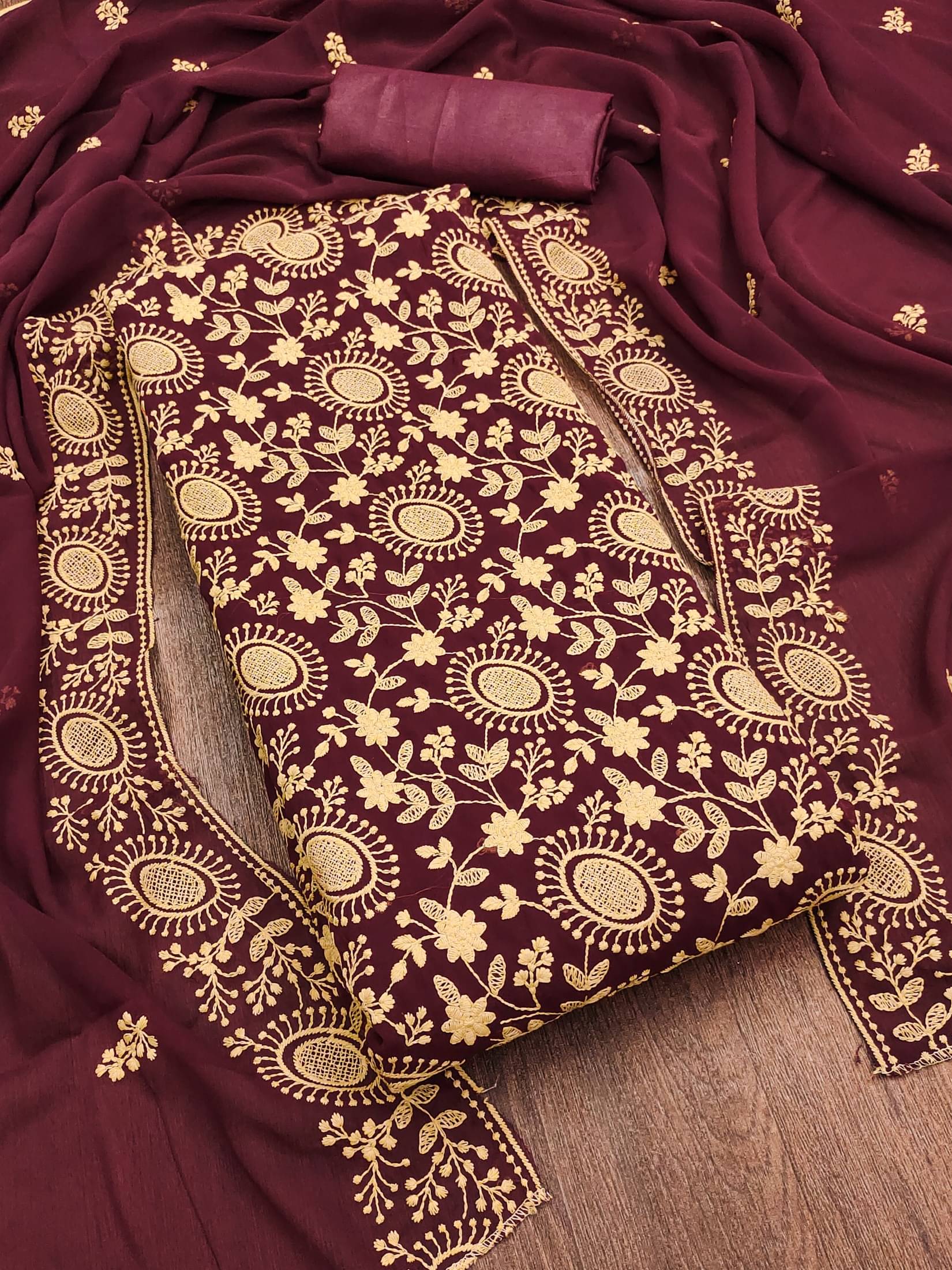     			PANZORA Women Georgette Unstitched Dress Material ( Maroon )