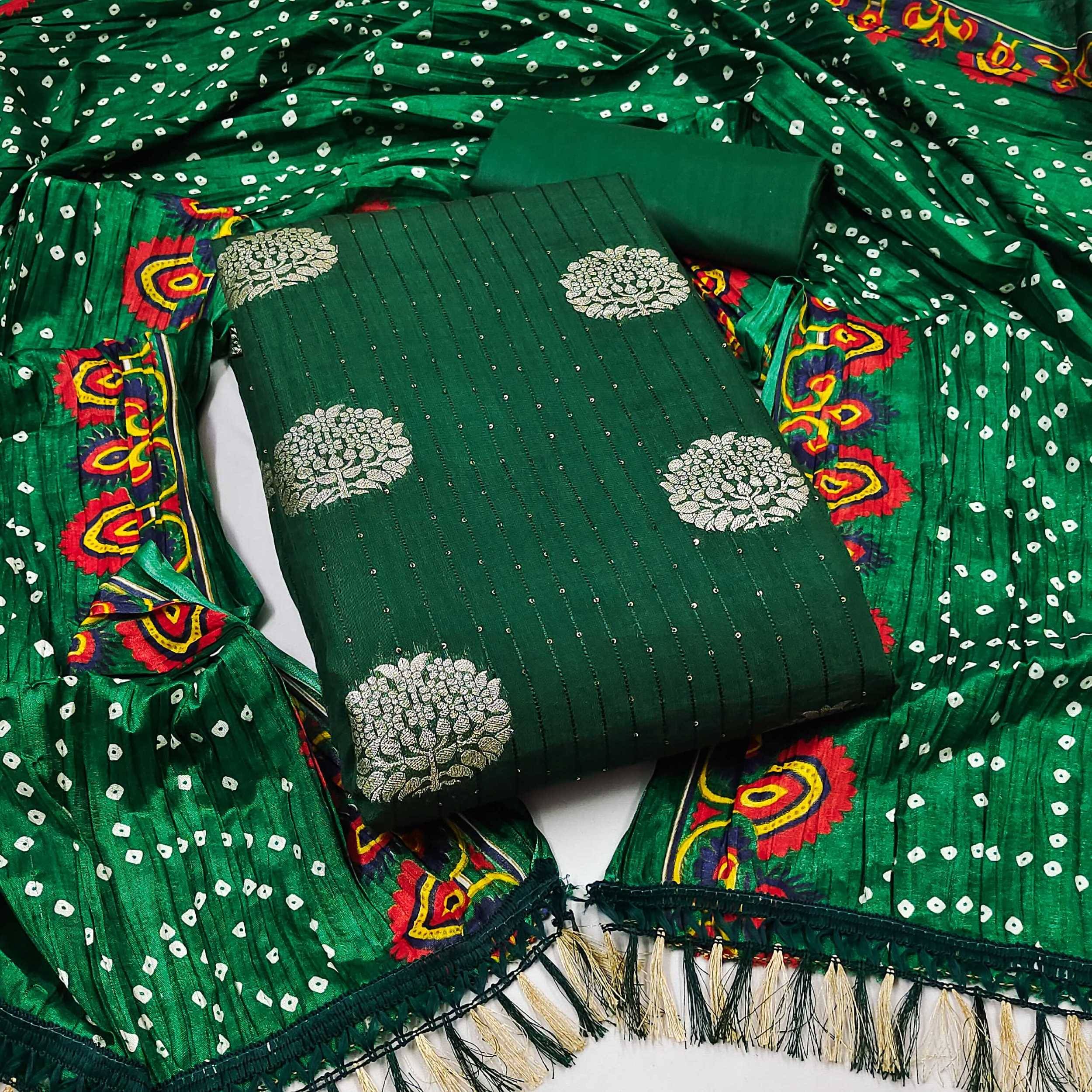     			PANZORA Women Jacquard Unstitched Dress Material ( Green )
