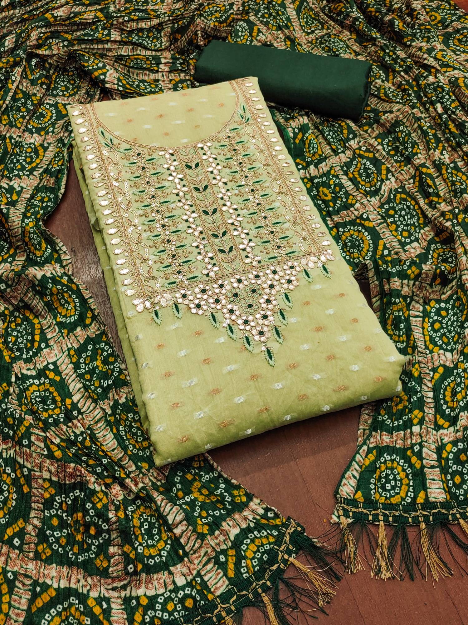     			PANZORA Women Jacquard Unstitched Dress Material ( Green )