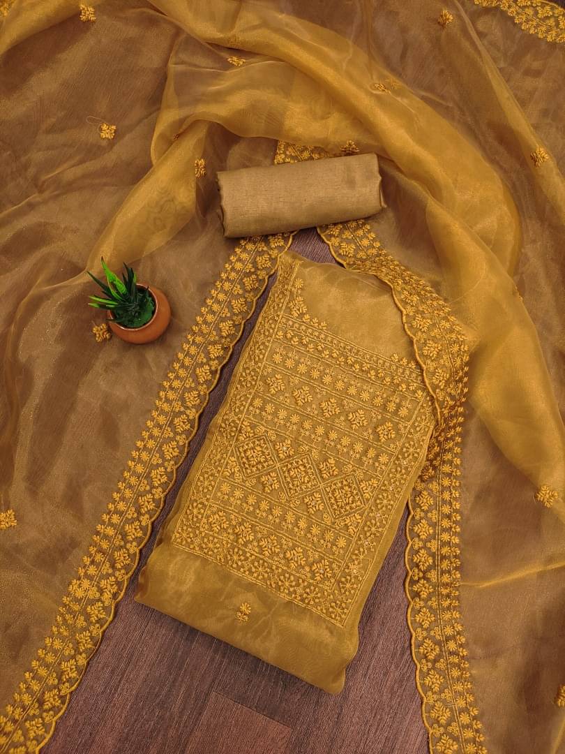     			PANZORA Women Organza Unstitched Dress Material ( Gold )