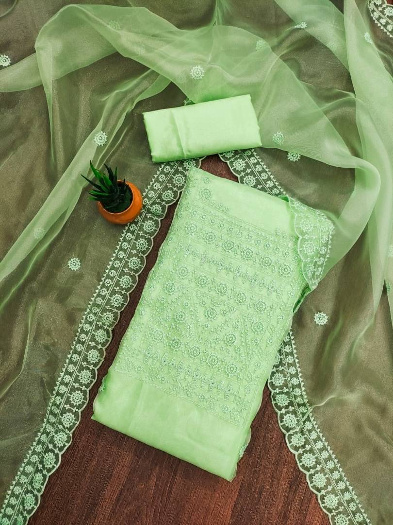     			PANZORA Women Organza Unstitched Dress Material ( Green )