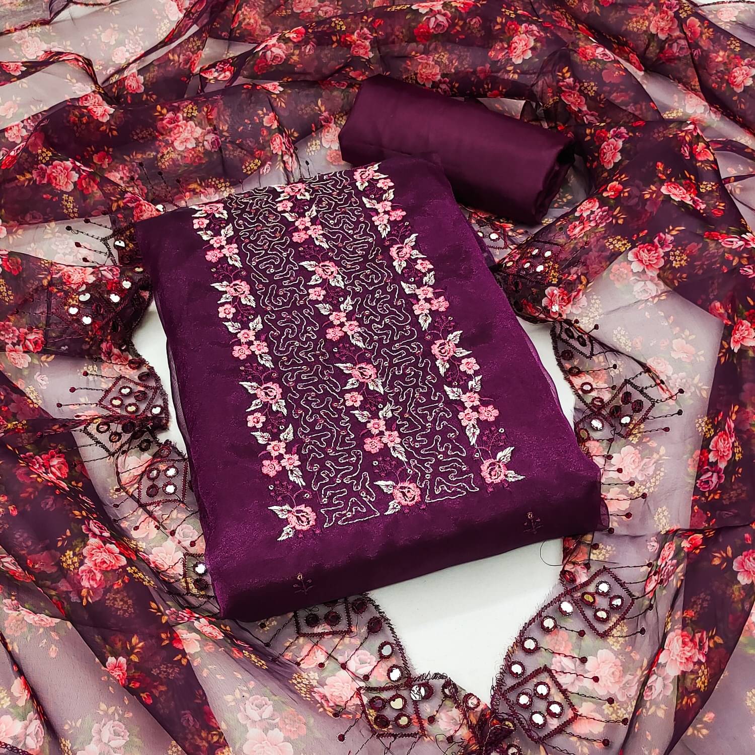 PANZORA Women Organza Unstitched Dress Material ( Purple ) PANZORA Women Organza Unstitched Dress Material ( Purple )