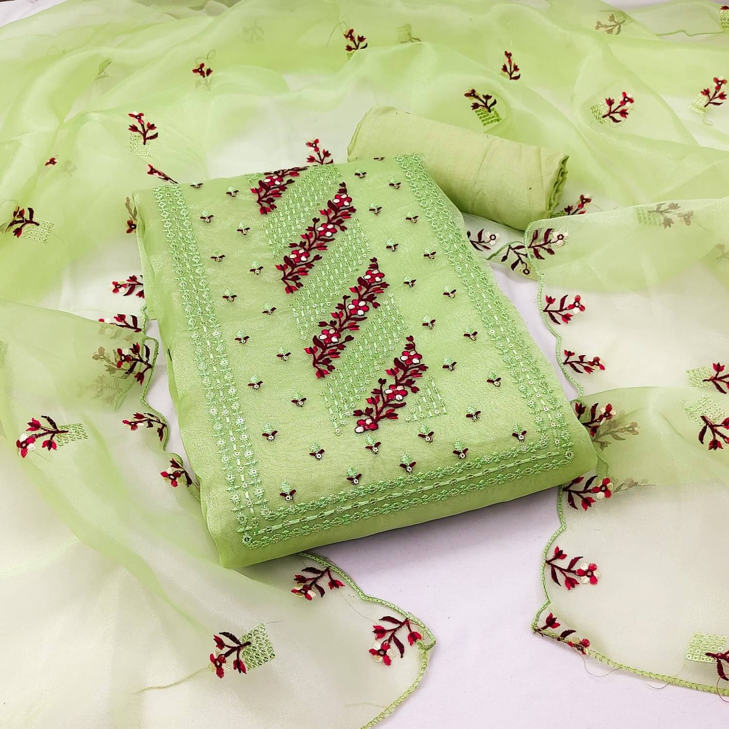 PANZORA Women Organza Unstitched Dress Material ( Green ) PANZORA Women Organza Unstitched Dress Material ( Green )